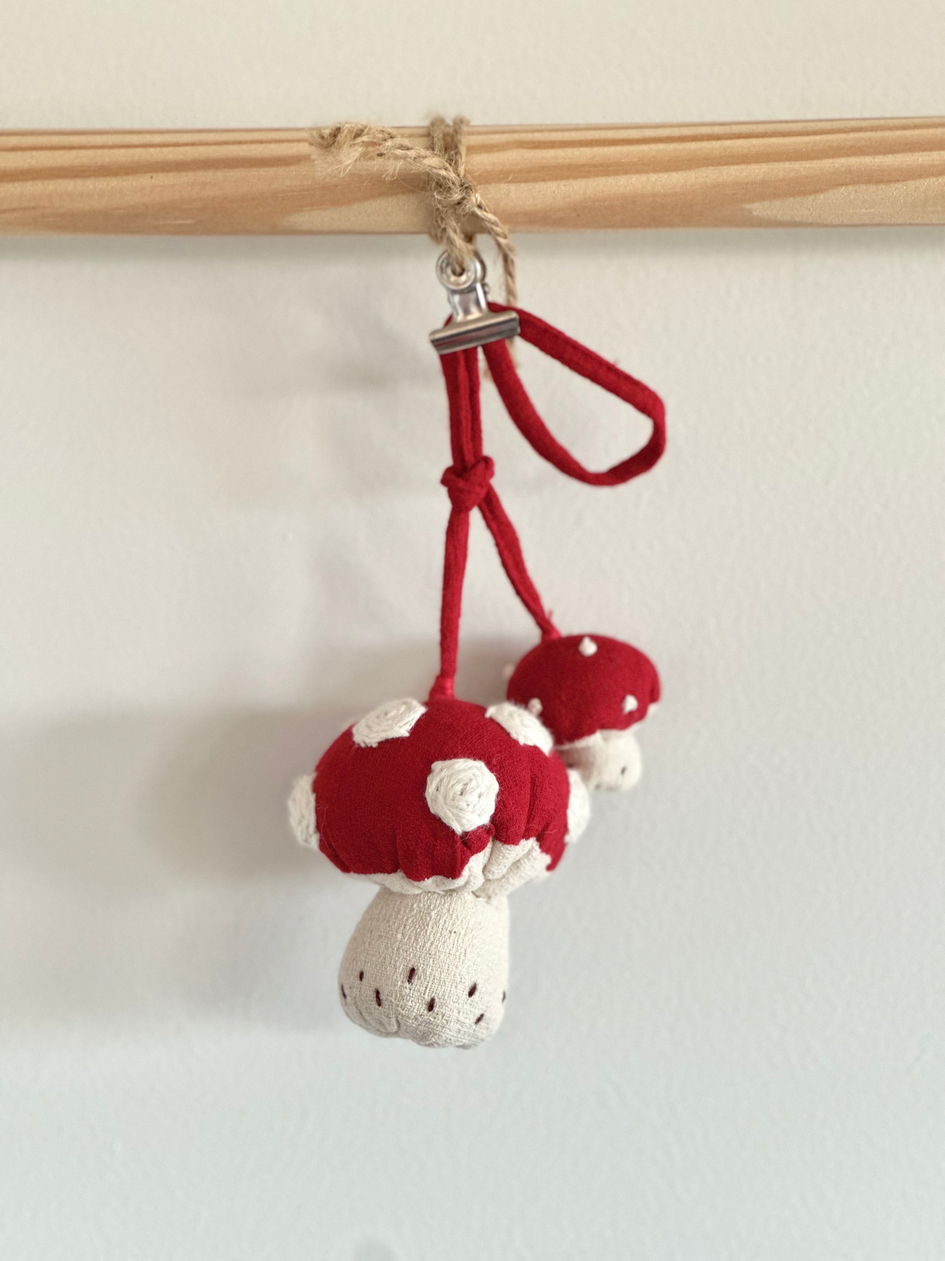 Hand-Stitched Cotton Linen Charms - Mushroom