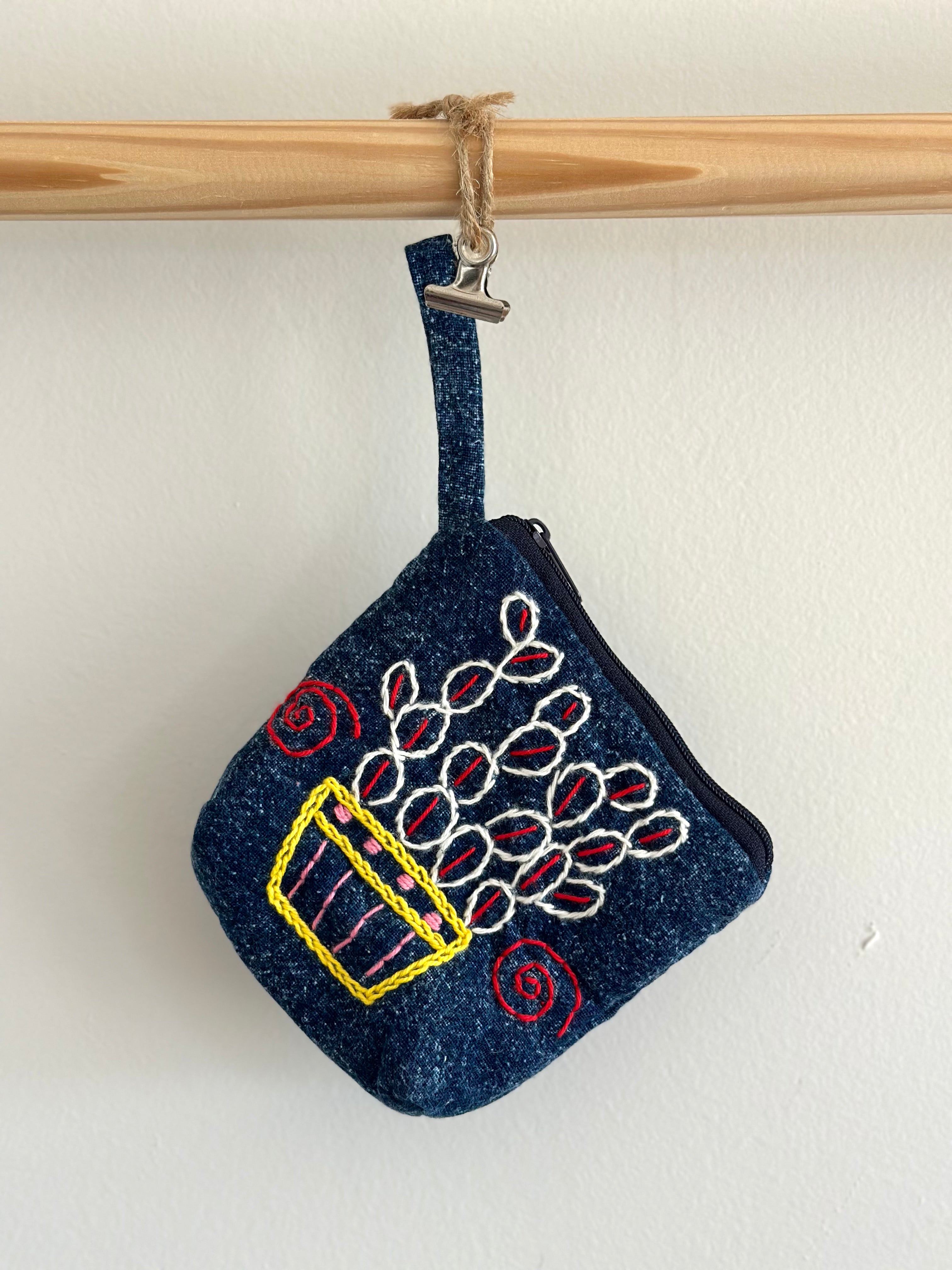Handmade Cotton Linen Pouch|Coin Bag|Jean Color - Cactus