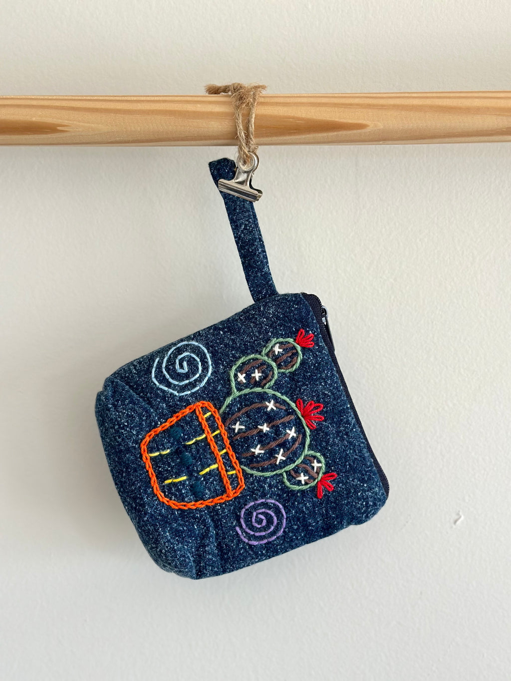 Handmade Cotton Linen Pouch|Coin Bag|Jean Color - Cactus