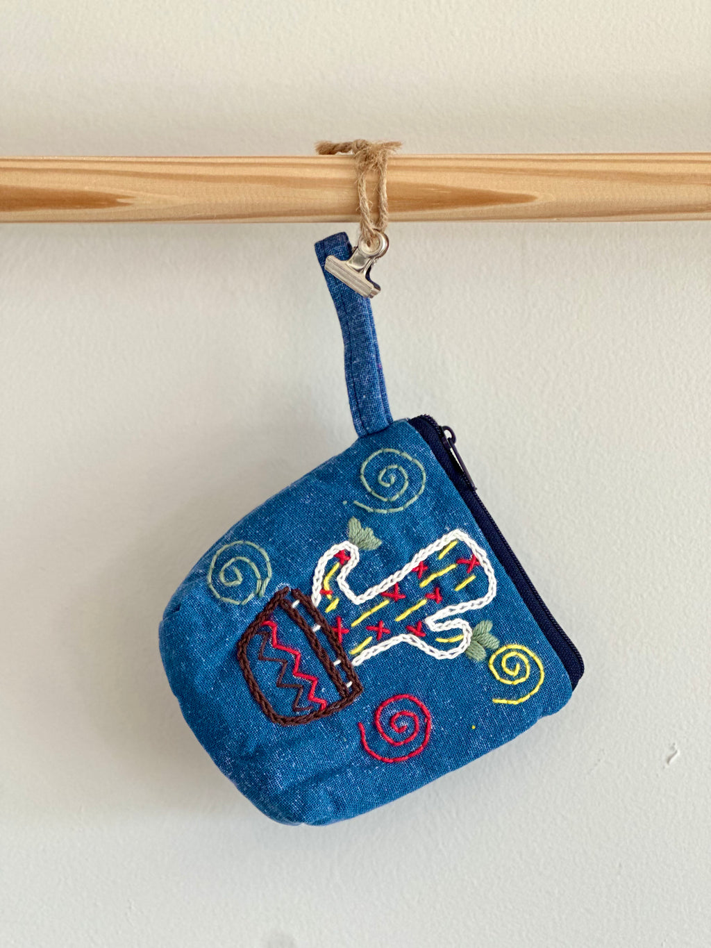 Handmade Cotton Linen Pouch|Coin Bag|Jean Color - Cactus