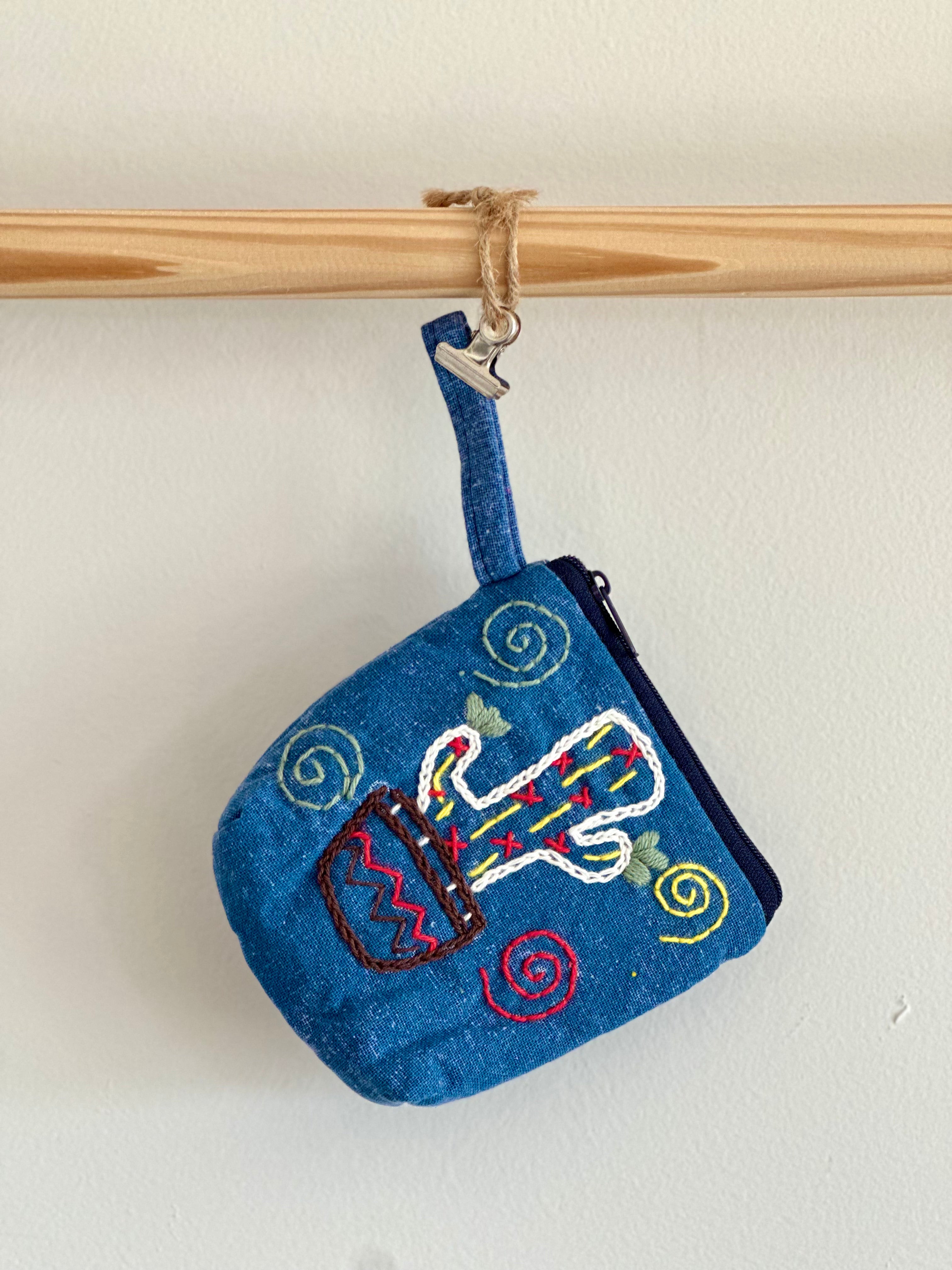 Handmade Cotton Linen Pouch|Coin Bag|Jean Color - Cactus