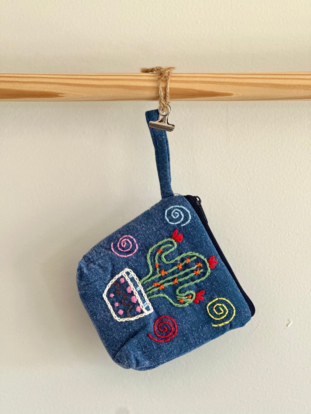 Handmade Cotton Linen Pouch|Coin Bag|Jean Color - Cactus