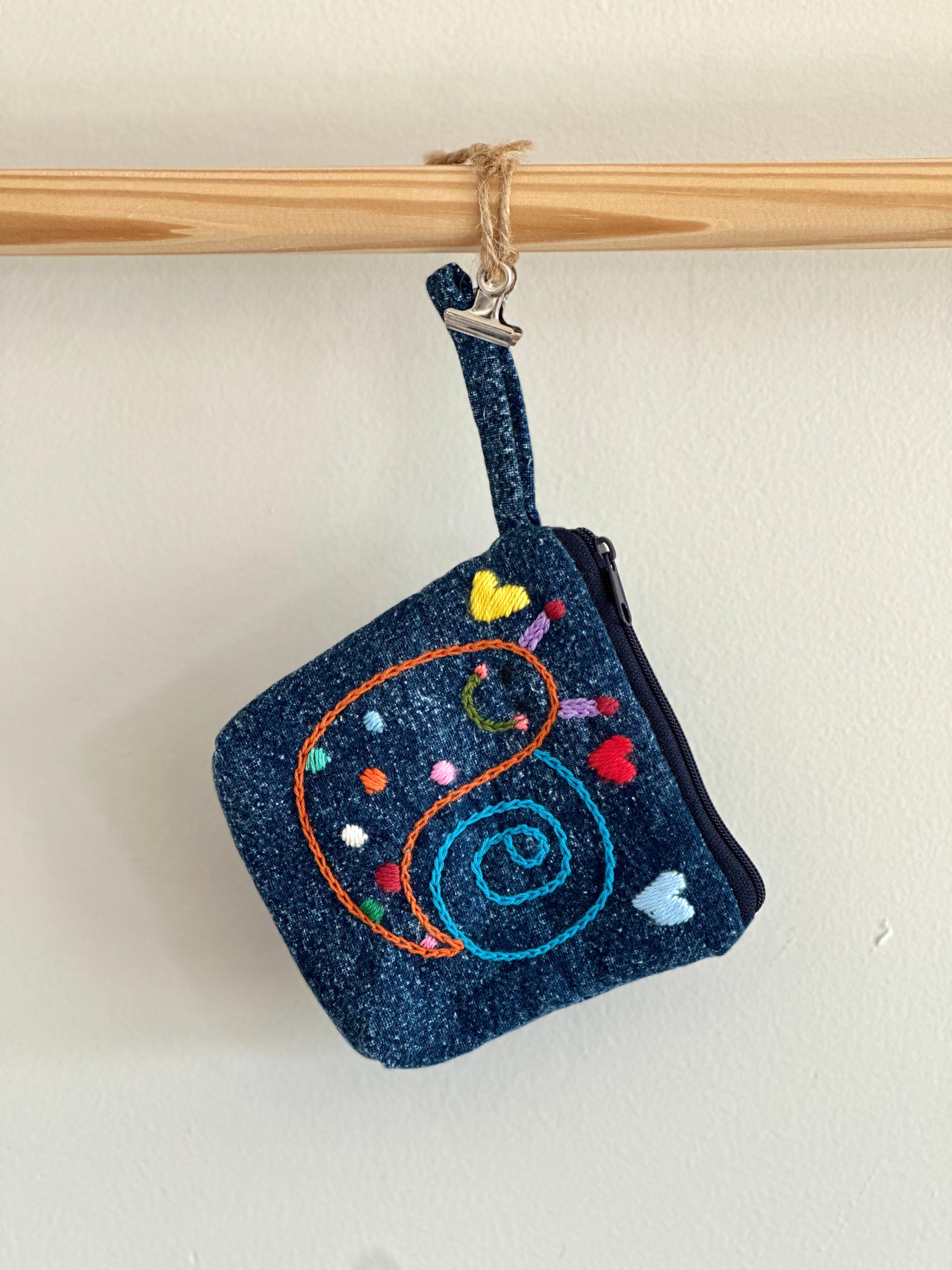 Handmade Cotton Linen Pouch|Coin Bag|Jean Color -  Snail