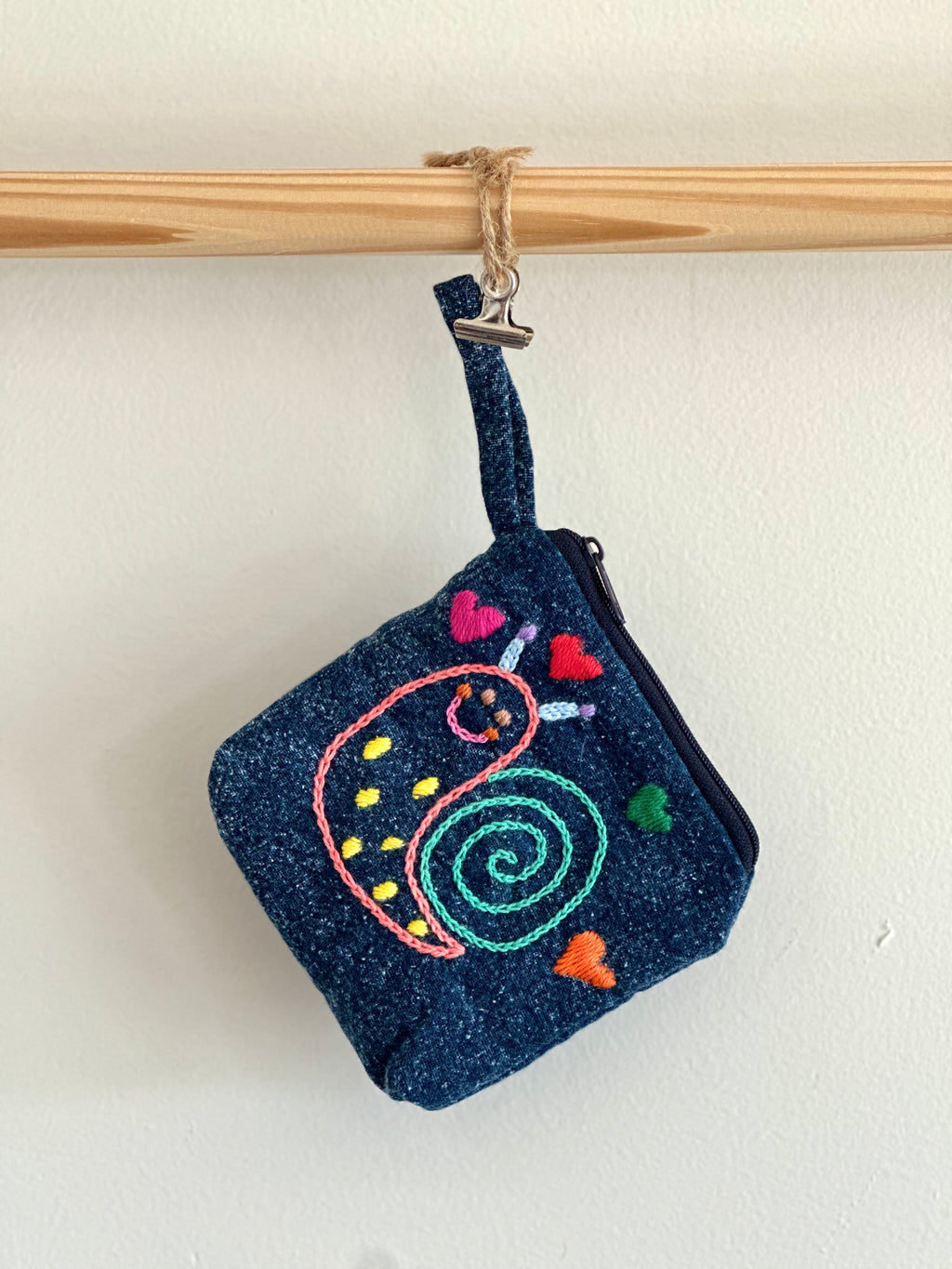 Handmade Cotton Linen Pouch|Coin Bag|Jean Color -  Snail