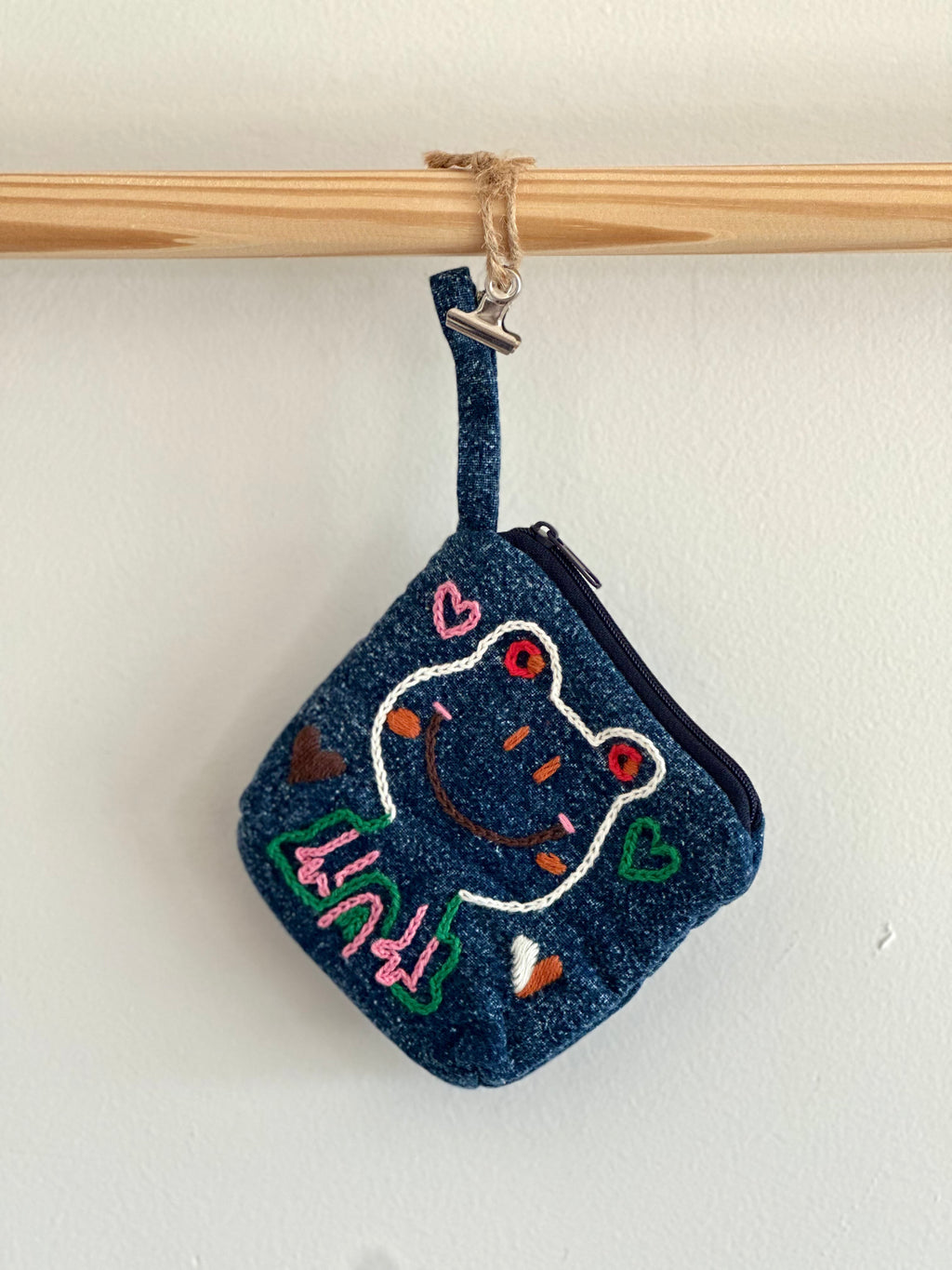 Handmade Cotton Linen Pouch|Coin Bag|Jean Color- Frog