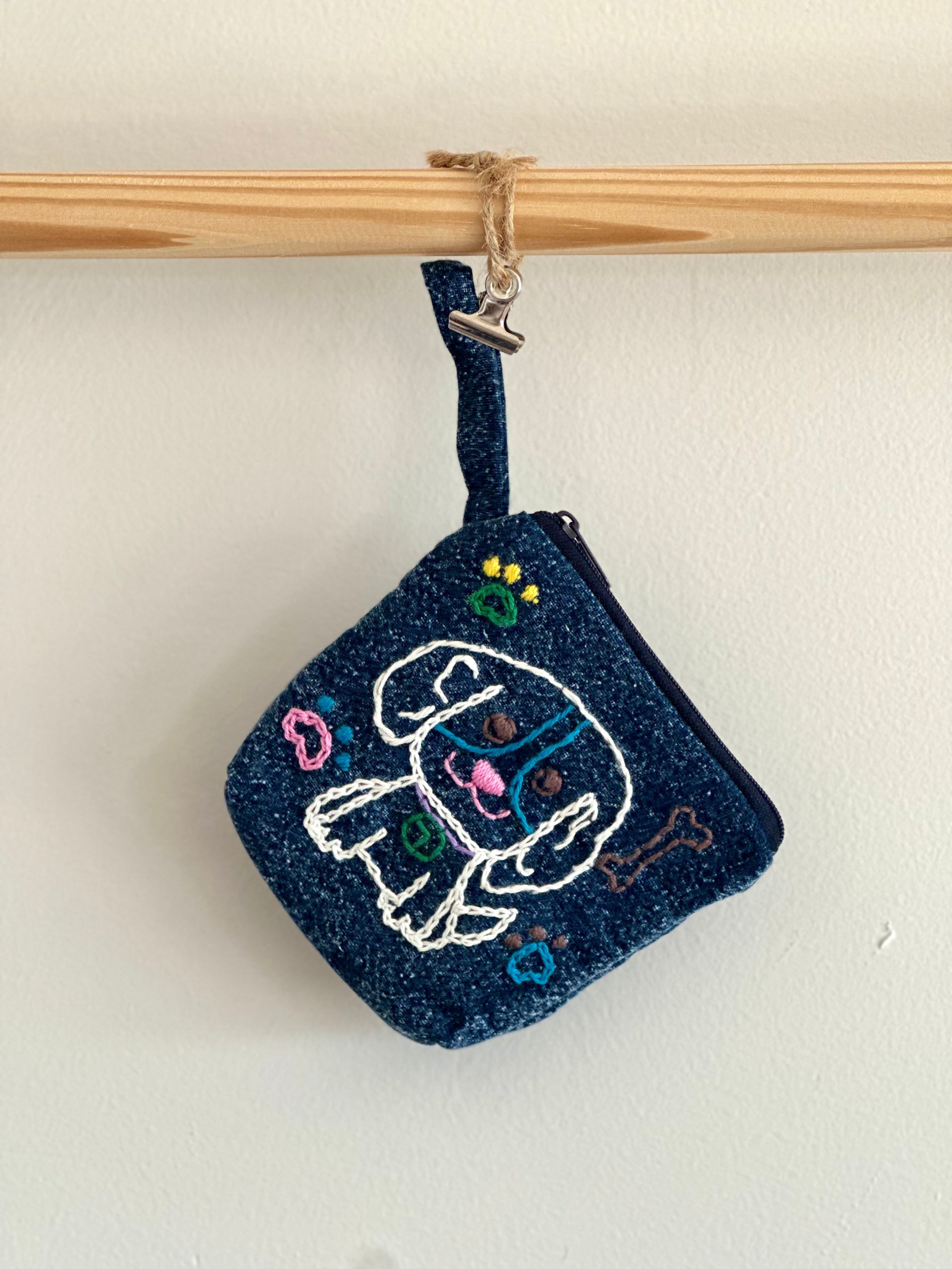 Handmade Cotton Linen Pouch|Coin Bag|Jean Color - Dog