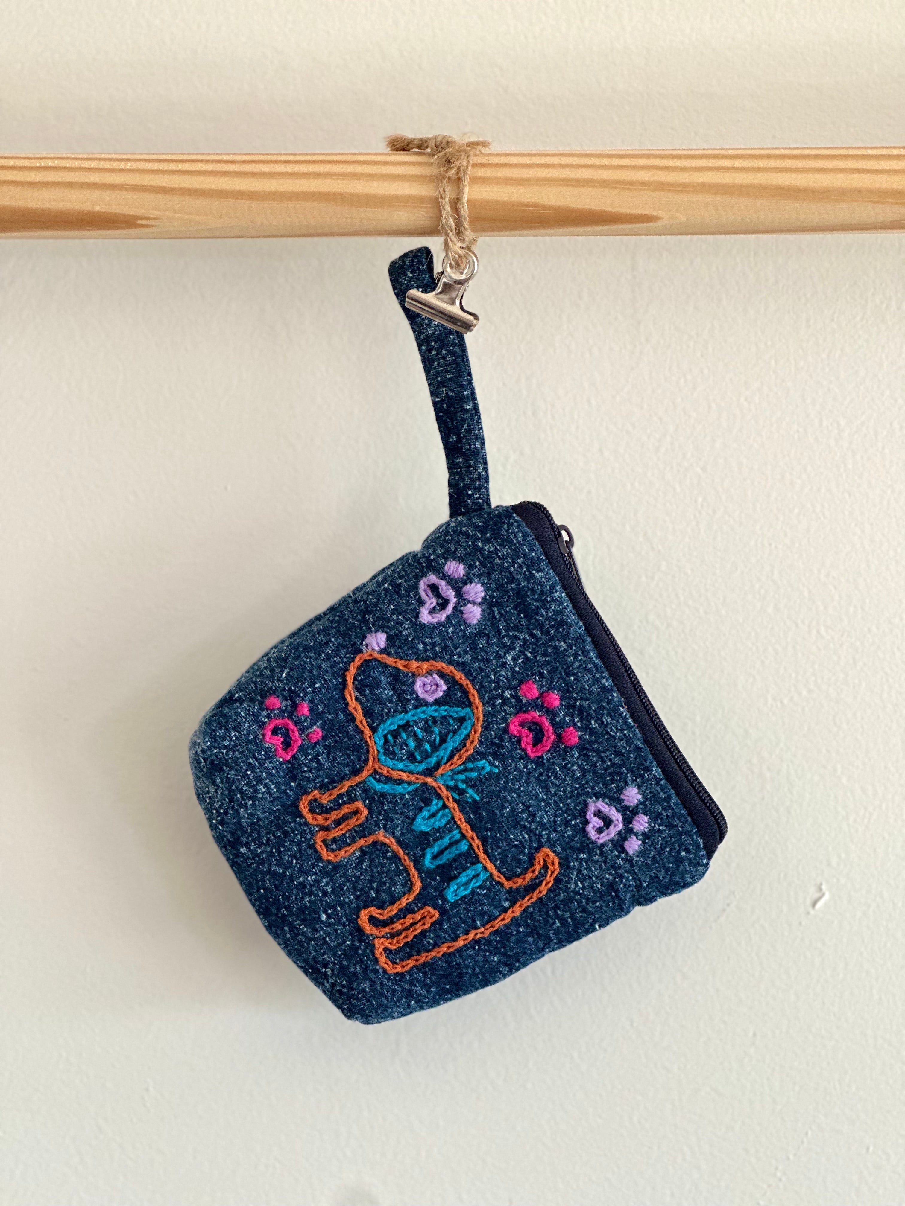 Handmade Cotton Linen Pouch|Coin Bag|Jean Color - Dog