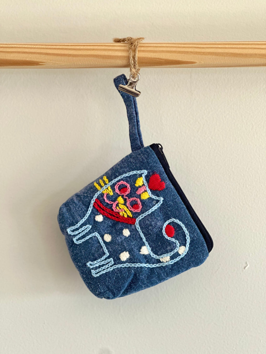 Handmade Cotton Linen Pouch|Coin Bag|Jean Color - Cat