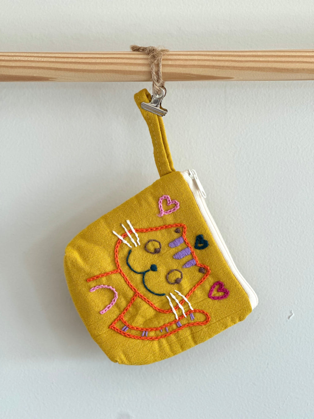 Handmade Cotton Linen Pouch|Coin Bag|Jean Color - Cat