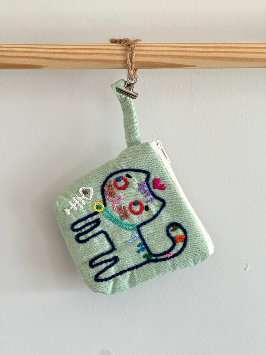 Handmade Cotton Linen Pouch|Coin Bag|Jean Color - Cat