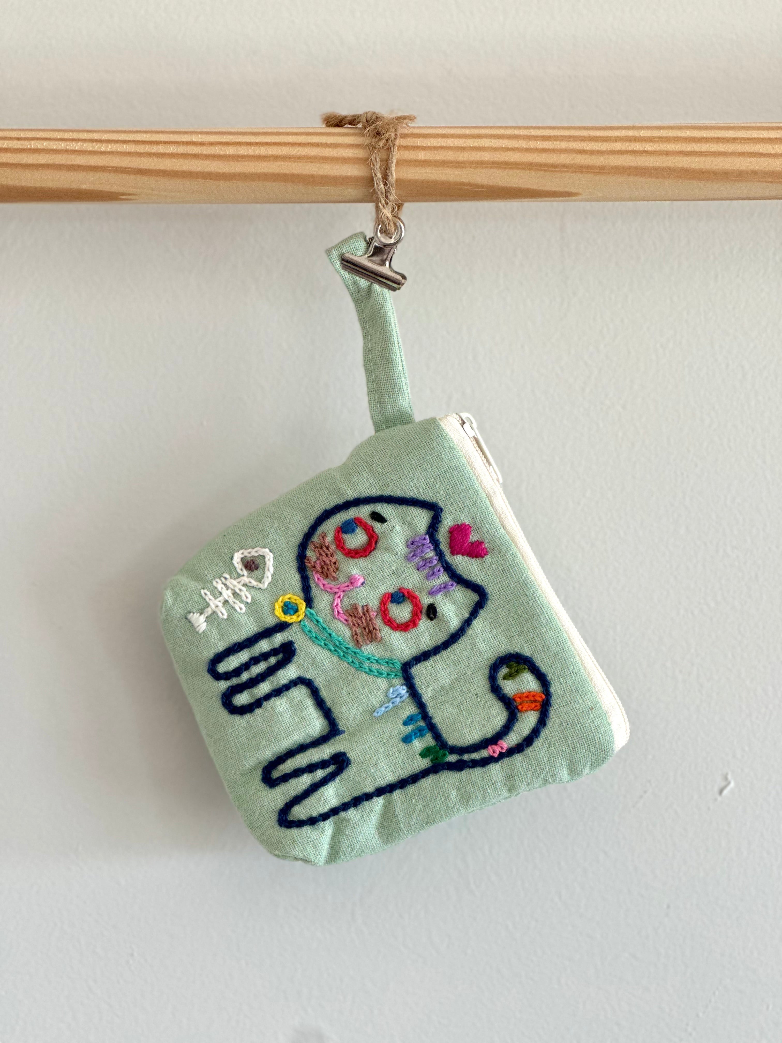 Handmade Cotton Linen Pouch|Coin Bag|Jean Color - Cat