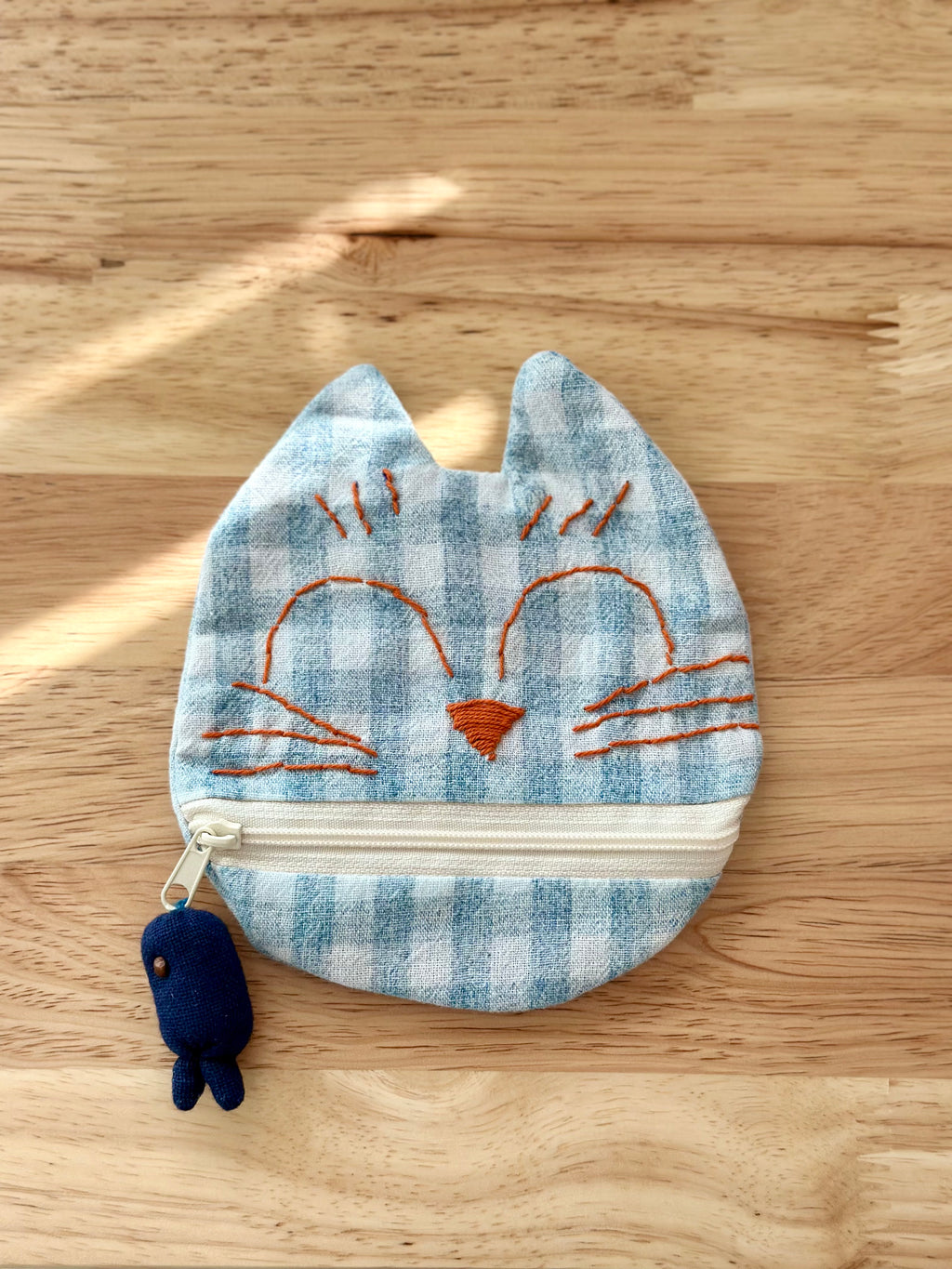 Handmade Cotton Linen Pouch|Coin Bag|  - Checker Cat
