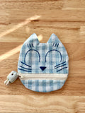 Handmade Cotton Linen Pouch|Coin Bag|  - Checker Cat
