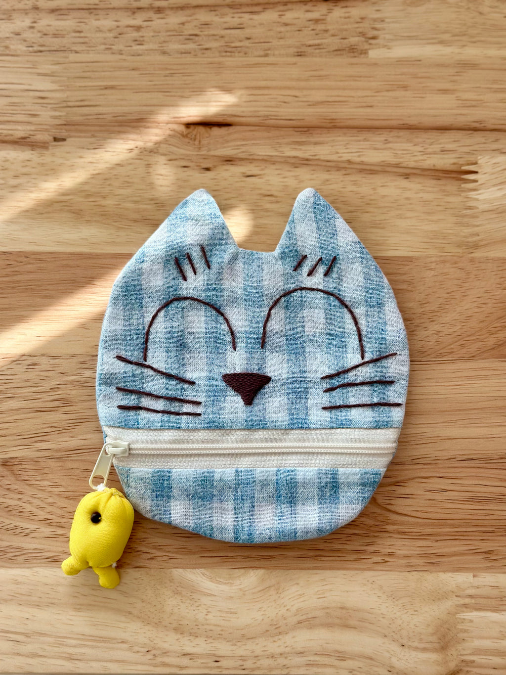 Handmade Cotton Linen Pouch|Coin Bag|  - Checker Cat