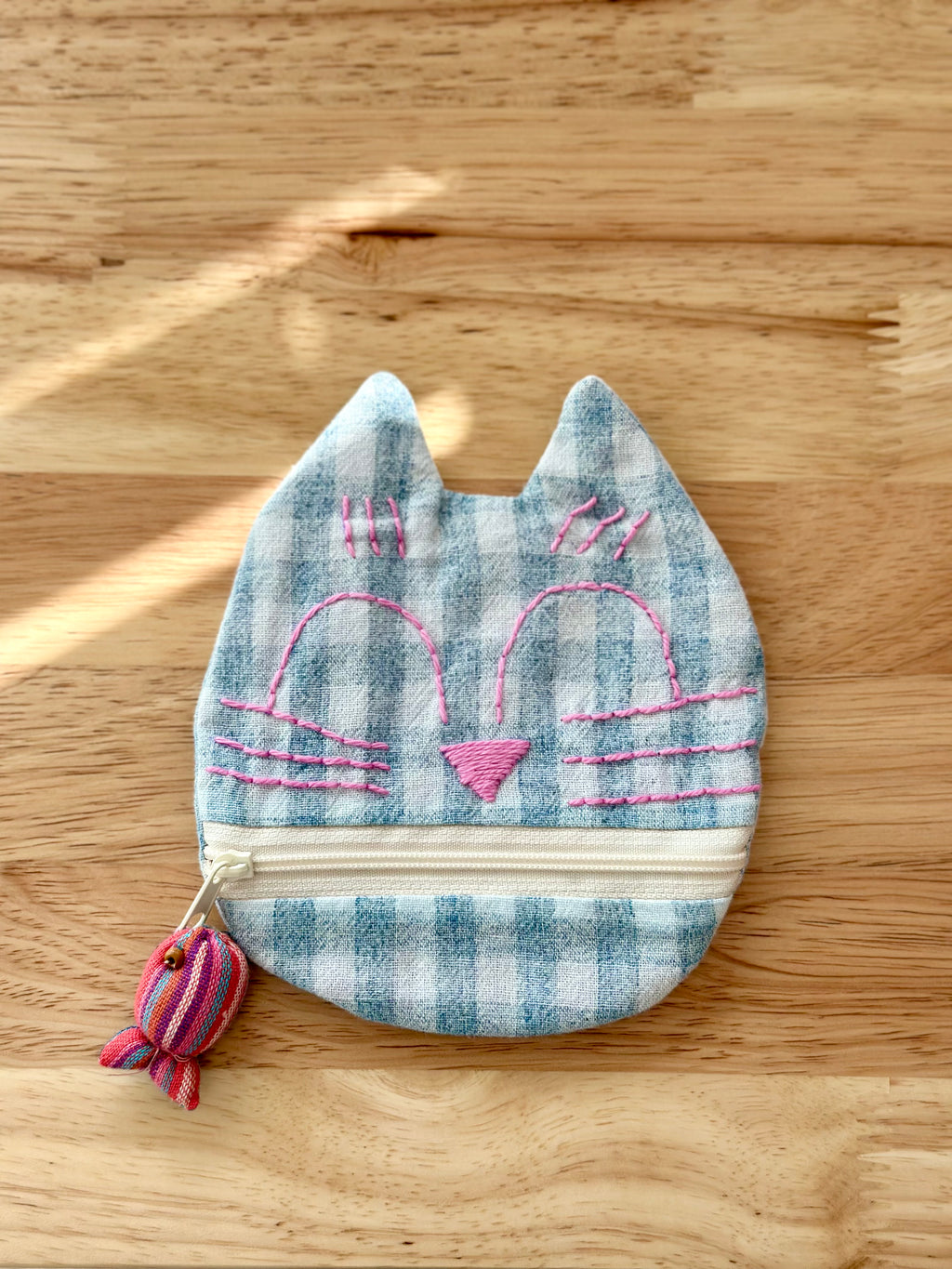 Handmade Cotton Linen Pouch|Coin Bag|  - Checker Cat