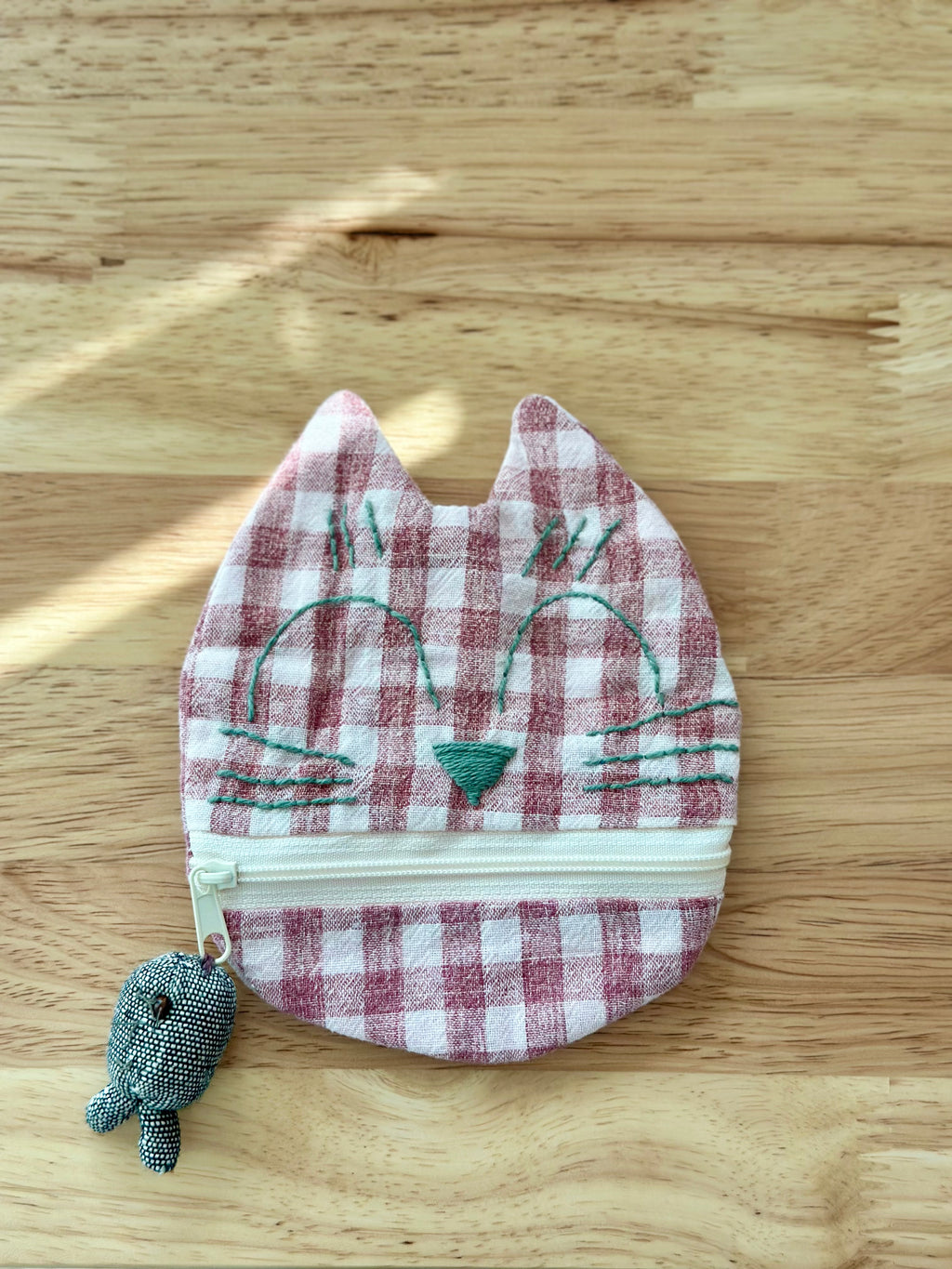 Handmade Cotton Linen Pouch|Coin Bag|  - Checker Cat