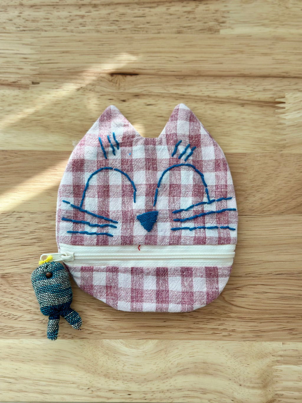 Handmade Cotton Linen Pouch|Coin Bag|  - Checker Cat