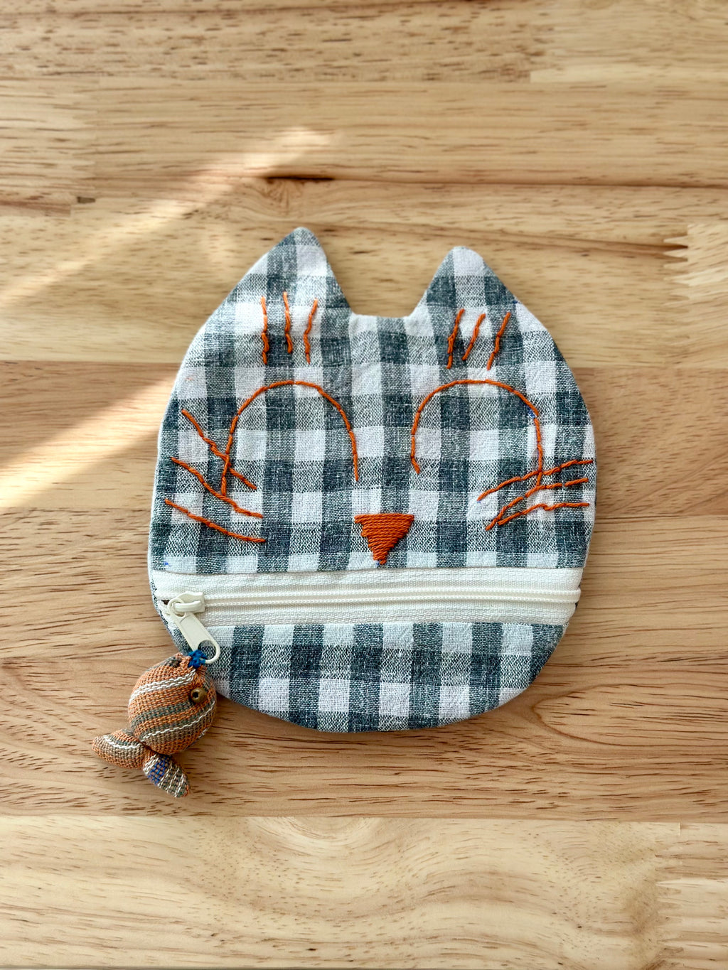 Handmade Cotton Linen Pouch|Coin Bag|  - Checker Cat