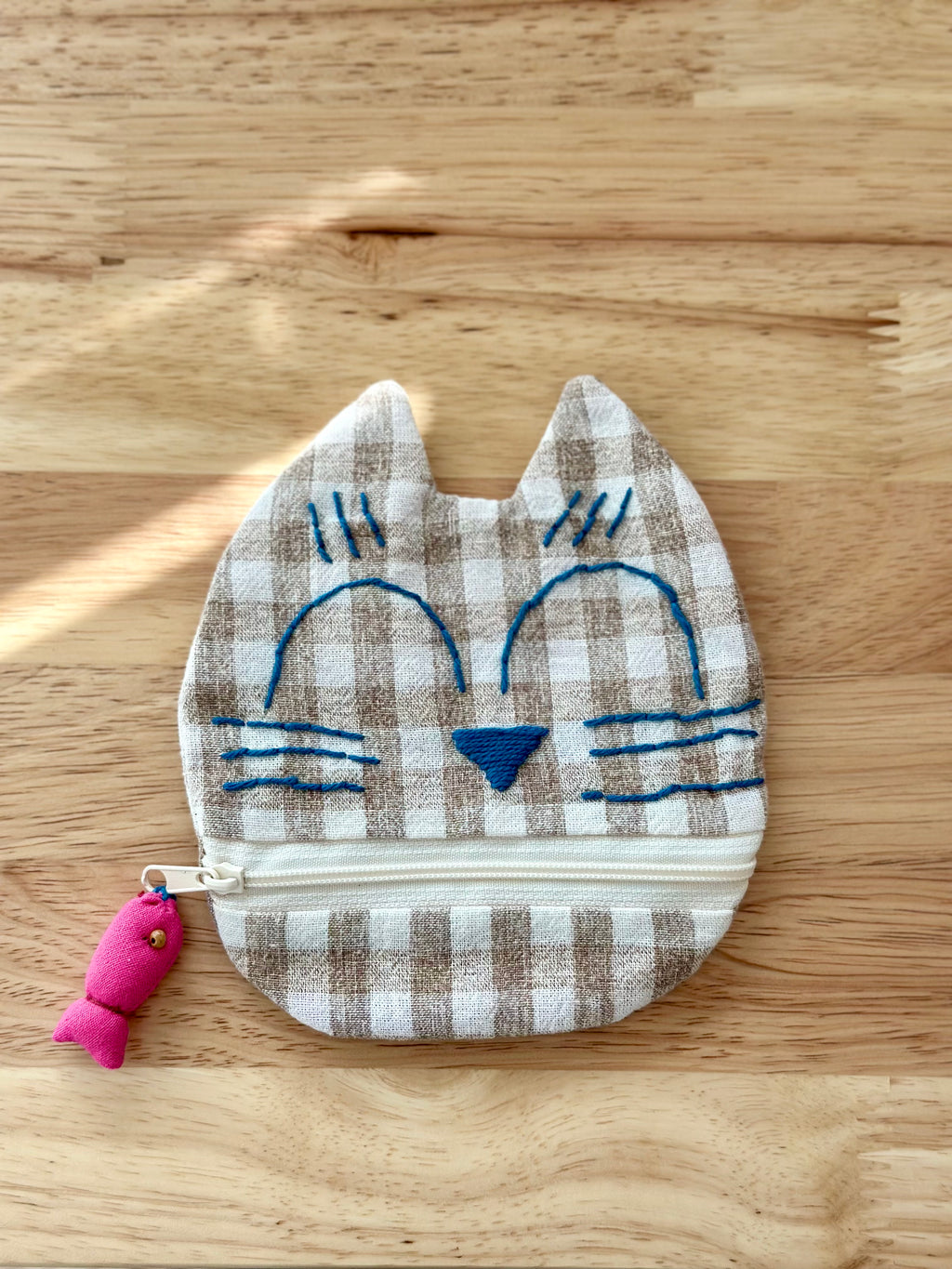 Handmade Cotton Linen Pouch|Coin Bag|  - Checker Cat