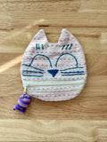 Handmade Cotton Linen Pouch|Coin Bag|  - Checker Cat