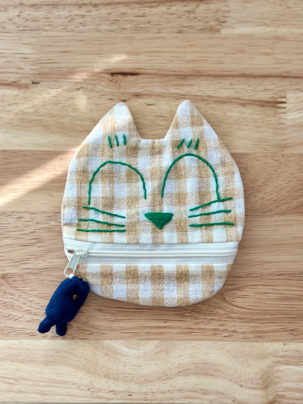 Handmade Cotton Linen Pouch|Coin Bag|  - Checker Cat