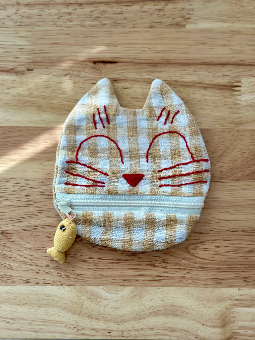 Handmade Cotton Linen Pouch|Coin Bag|  - Checker Cat