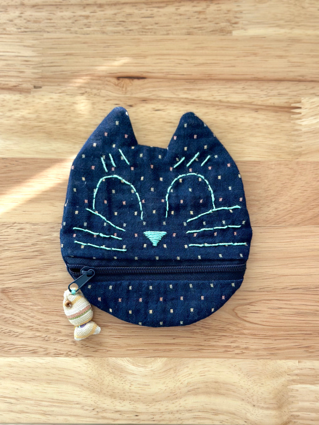 Handmade Cotton Linen Pouch|Coin Bag|  - Checker Cat