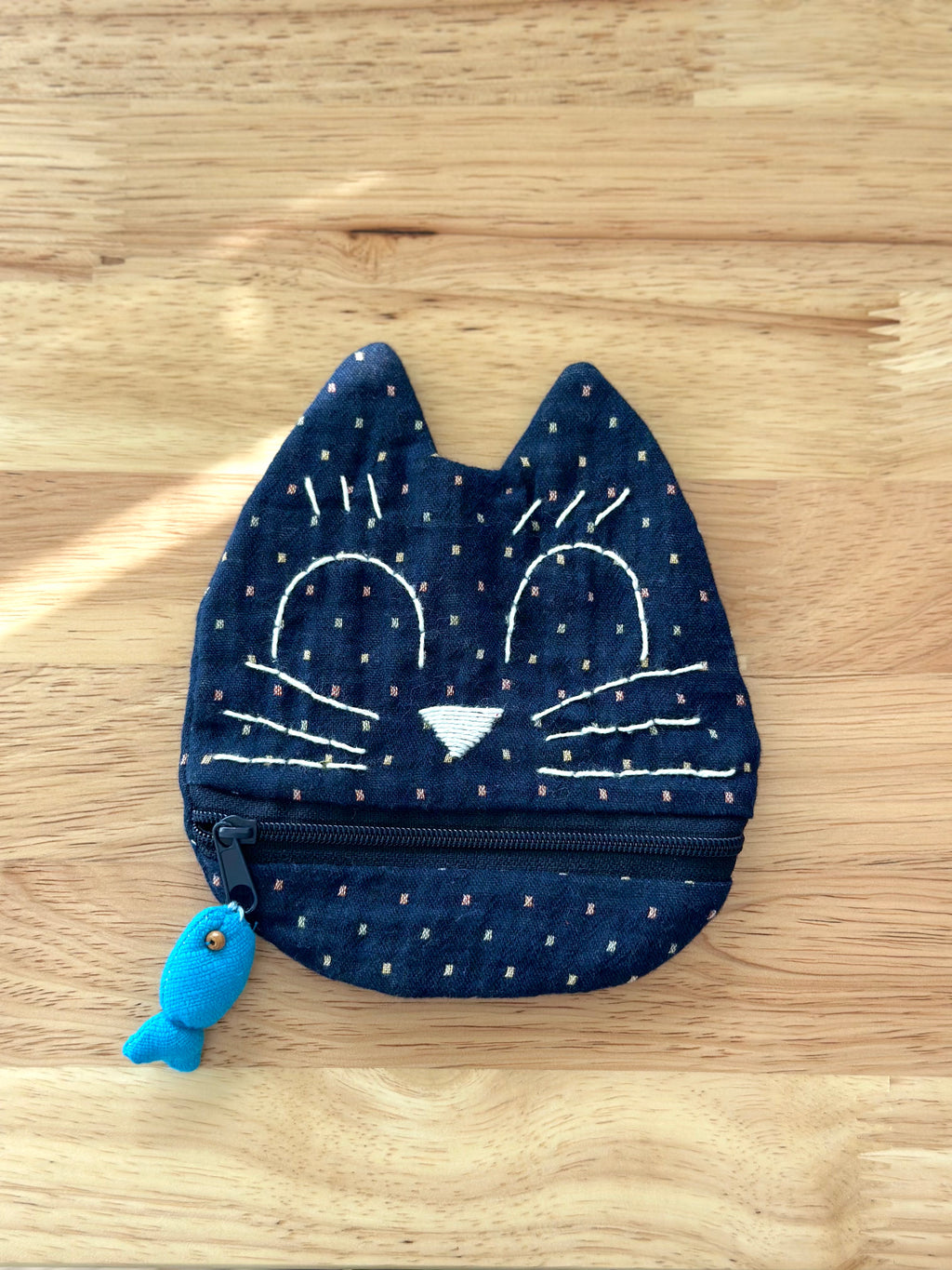 Handmade Cotton Linen Pouch|Coin Bag|  - Checker Cat