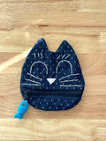 Handmade Cotton Linen Pouch|Coin Bag|  - Checker Cat