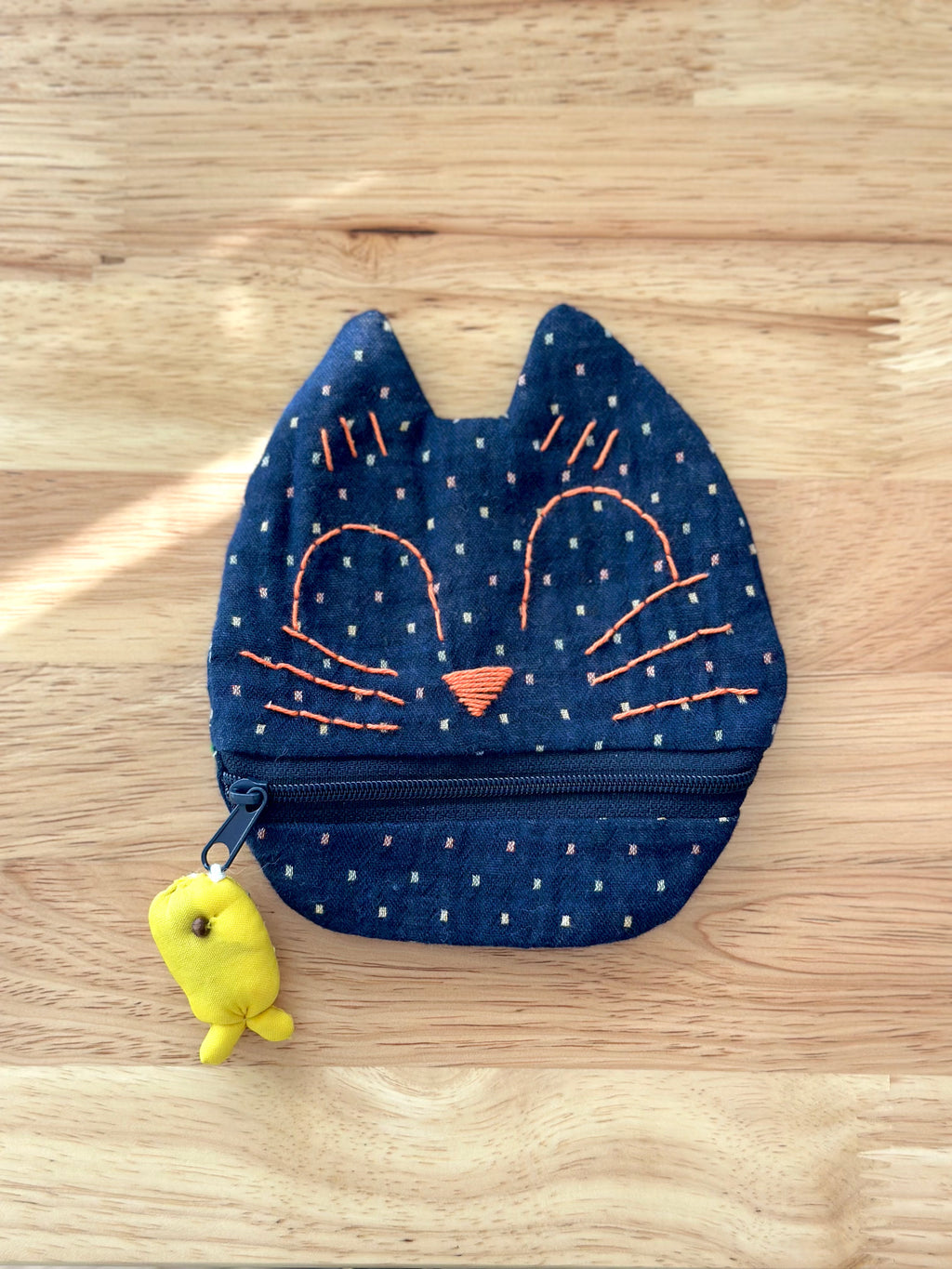 Handmade Cotton Linen Pouch|Coin Bag|  - Checker Cat