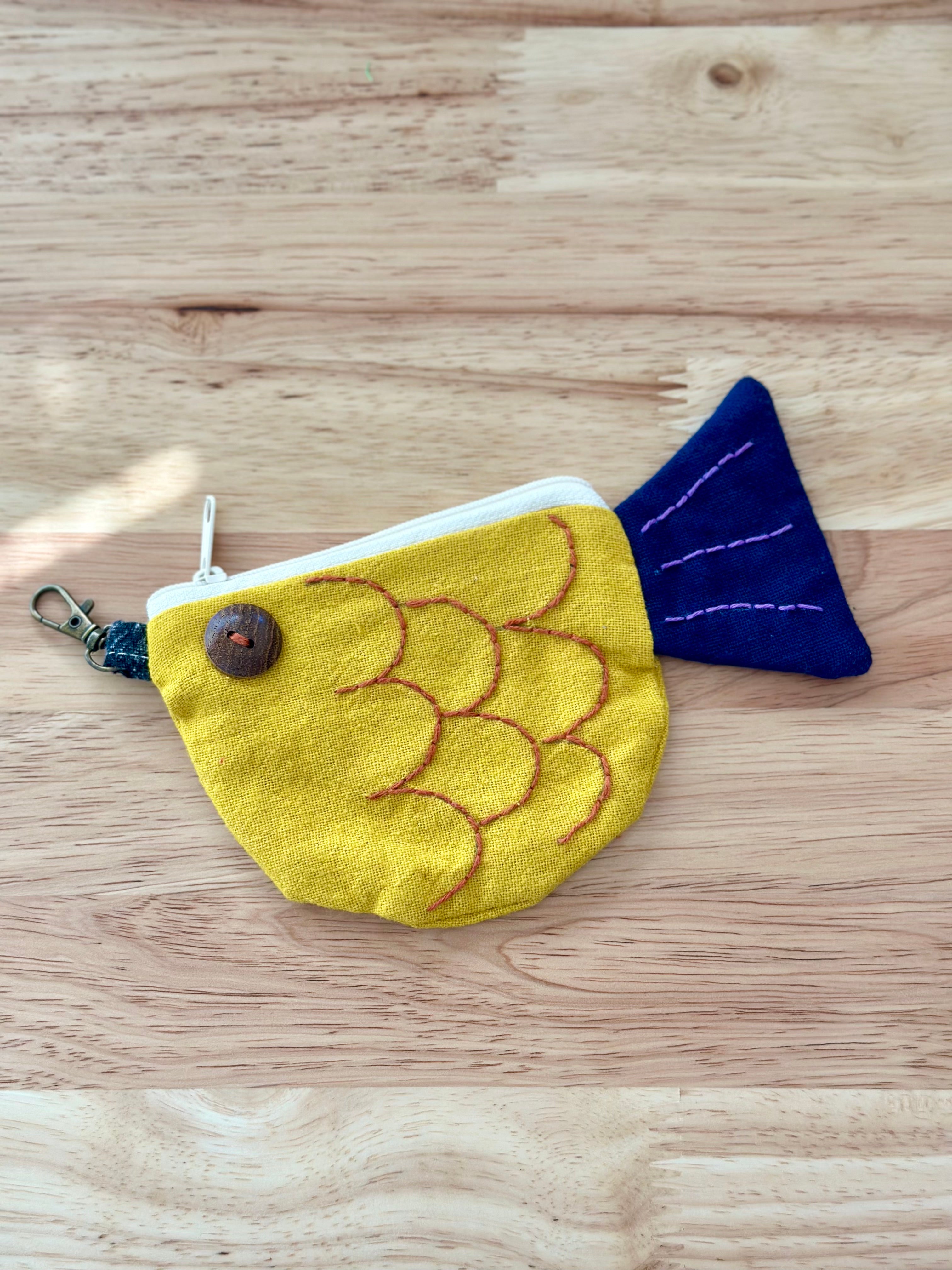 Handmade Cotton Linen Pouch|Coin Bag|  - Fish