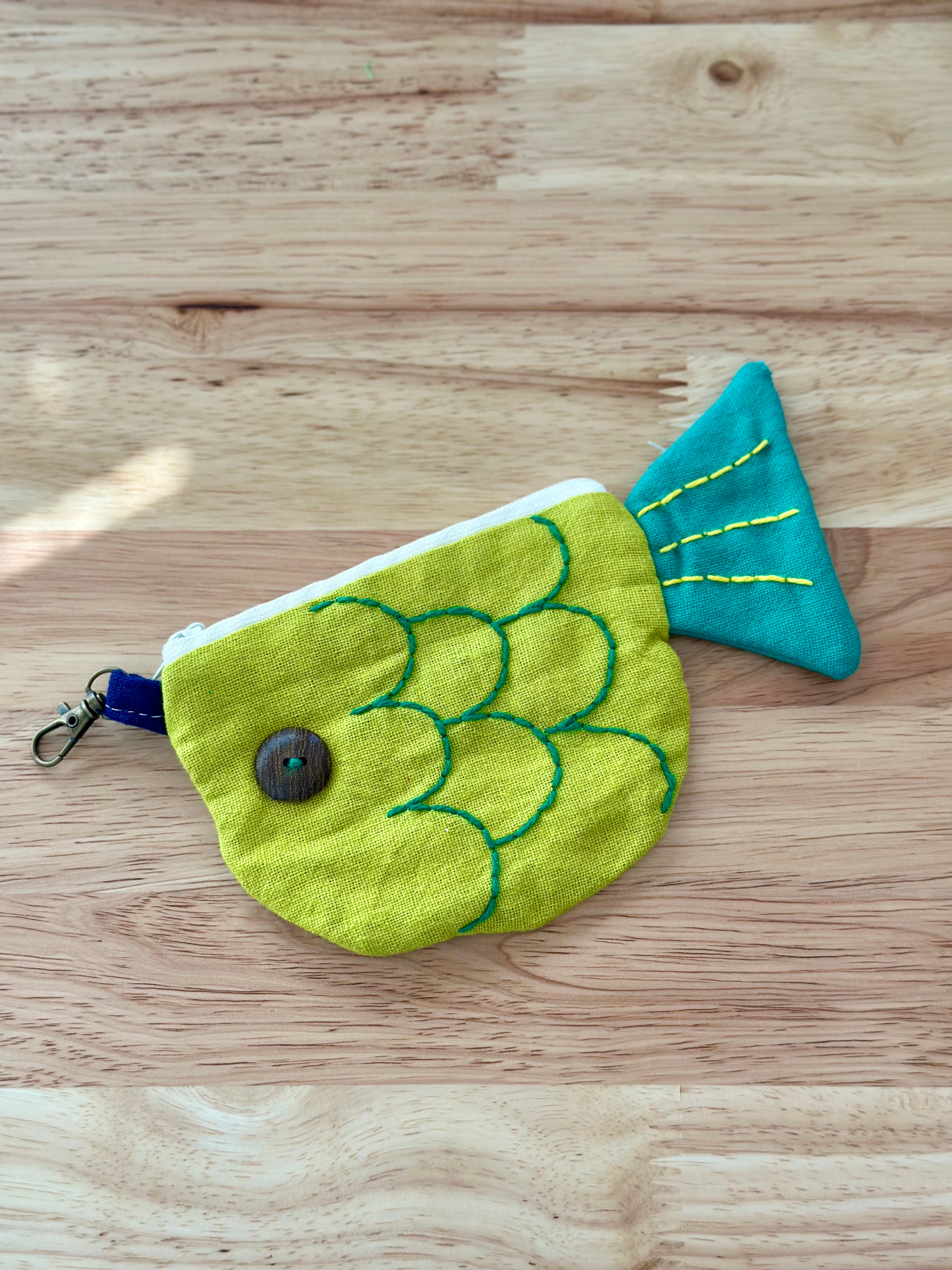 Handmade Cotton Linen Pouch|Coin Bag|  - Fish