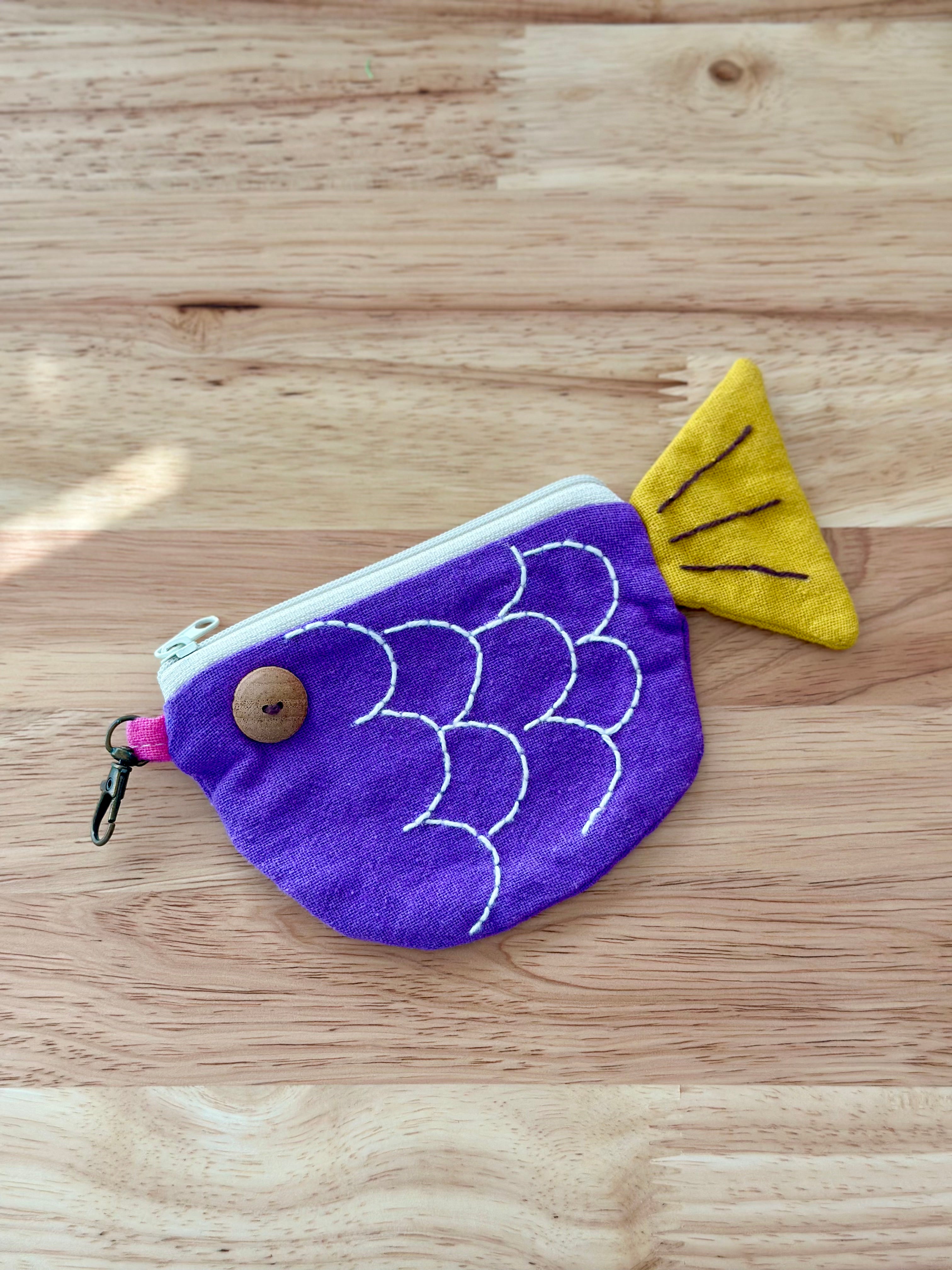 Handmade Cotton Linen Pouch|Coin Bag|  - Fish