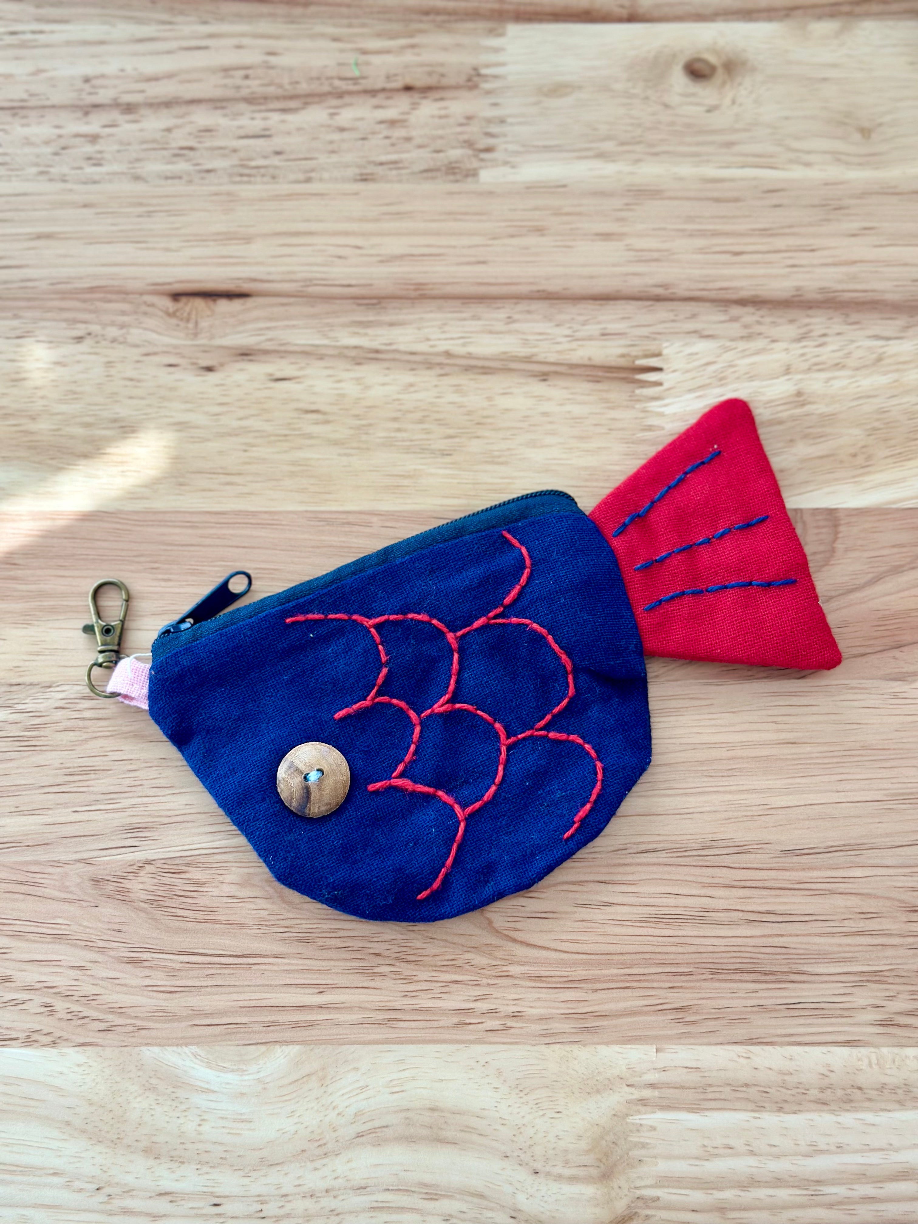Handmade Cotton Linen Pouch|Coin Bag|  - Fish