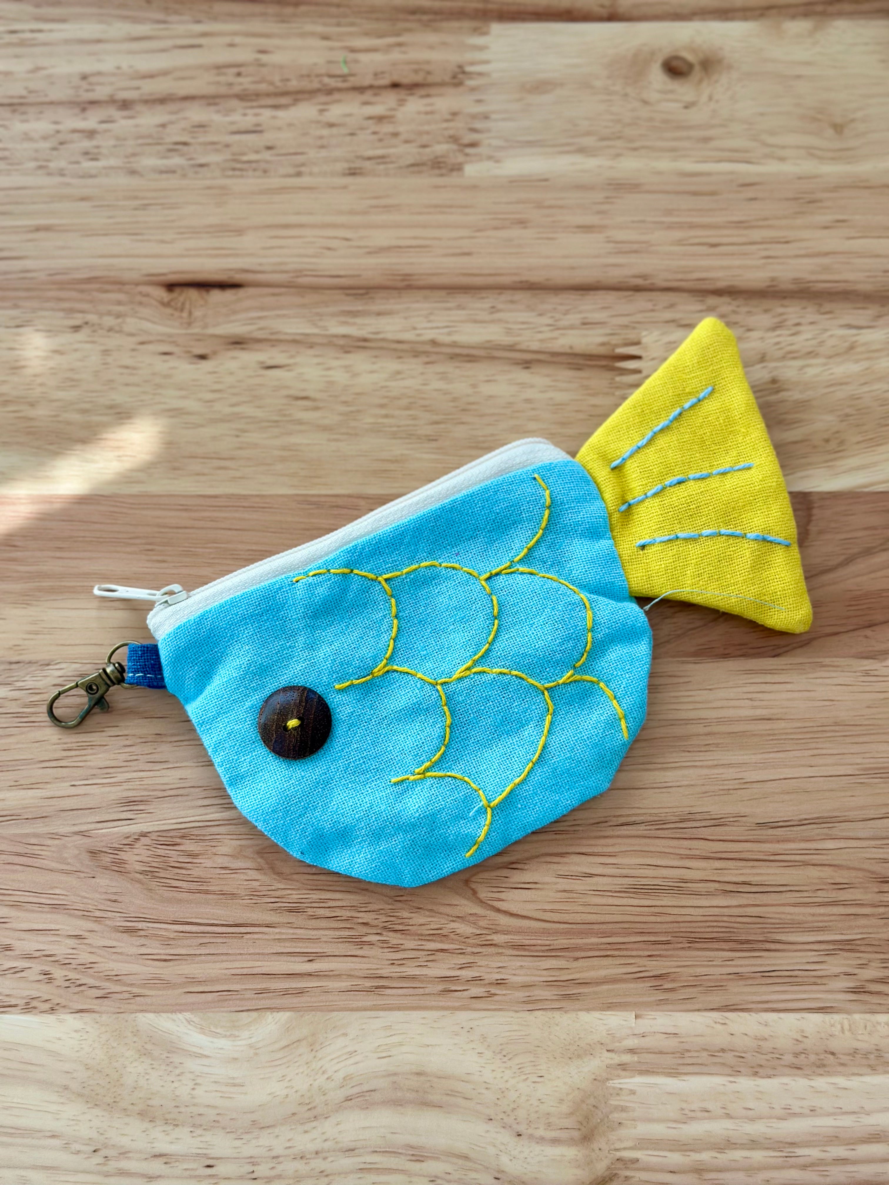 Handmade Cotton Linen Pouch|Coin Bag|  - Fish