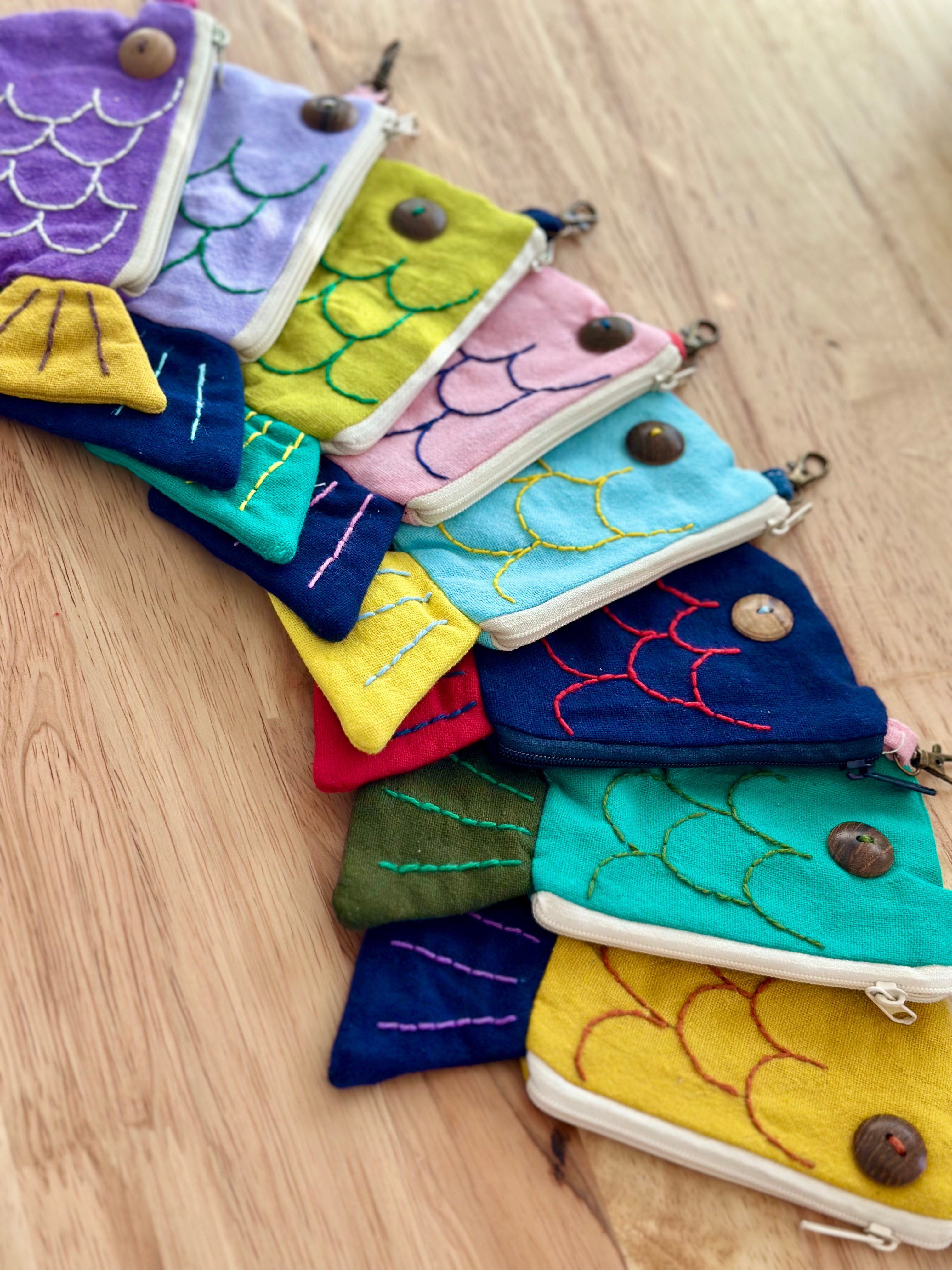Handmade Cotton Linen Pouch|Coin Bag|  - Fish