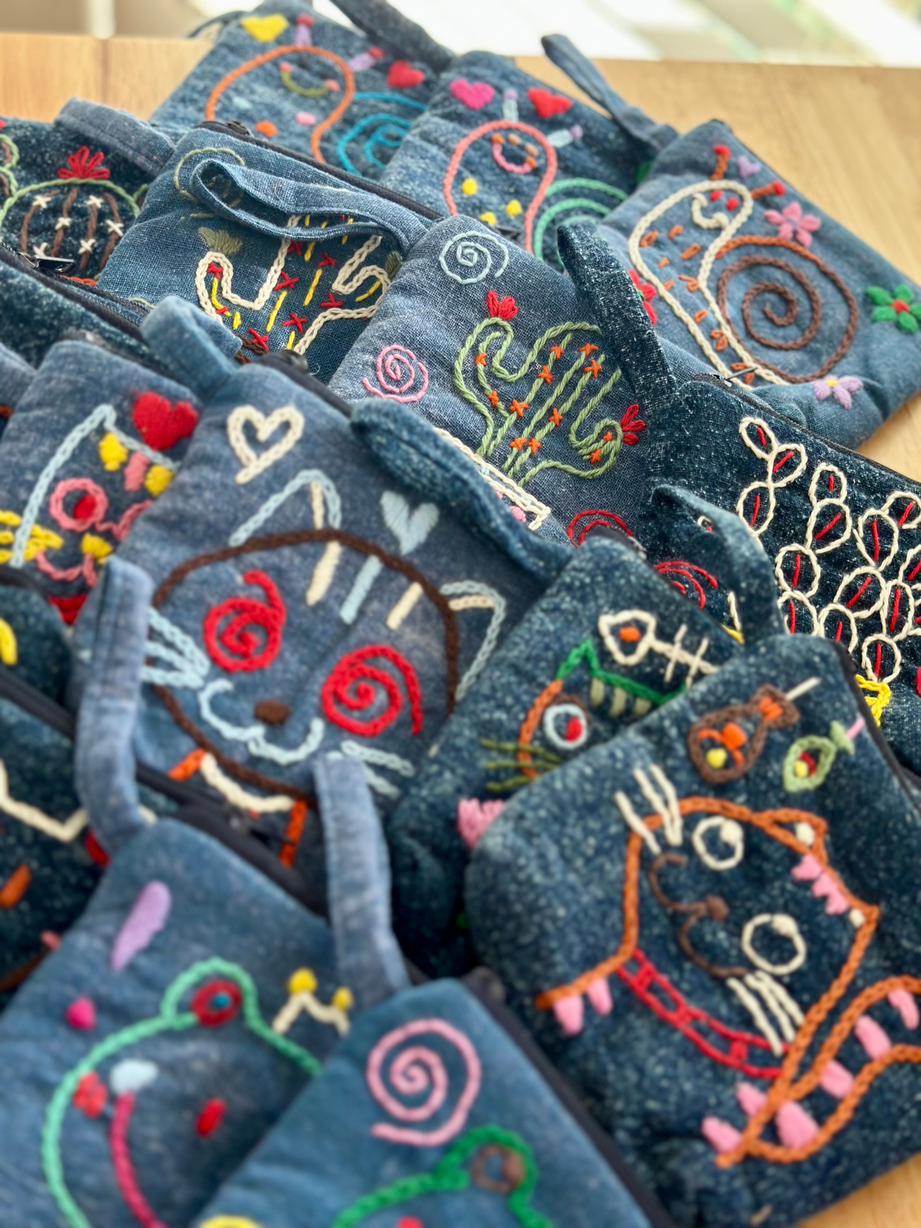 Handmade Cotton Linen Pouch|Coin Bag|Jean Color - Cactus