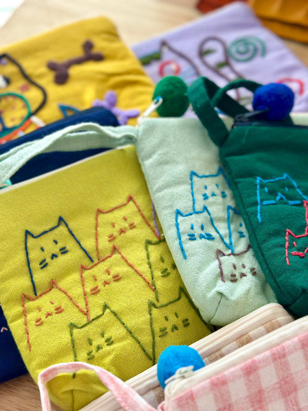 Handmade Cotton Linen Pouch|Coin Bag| -Cat