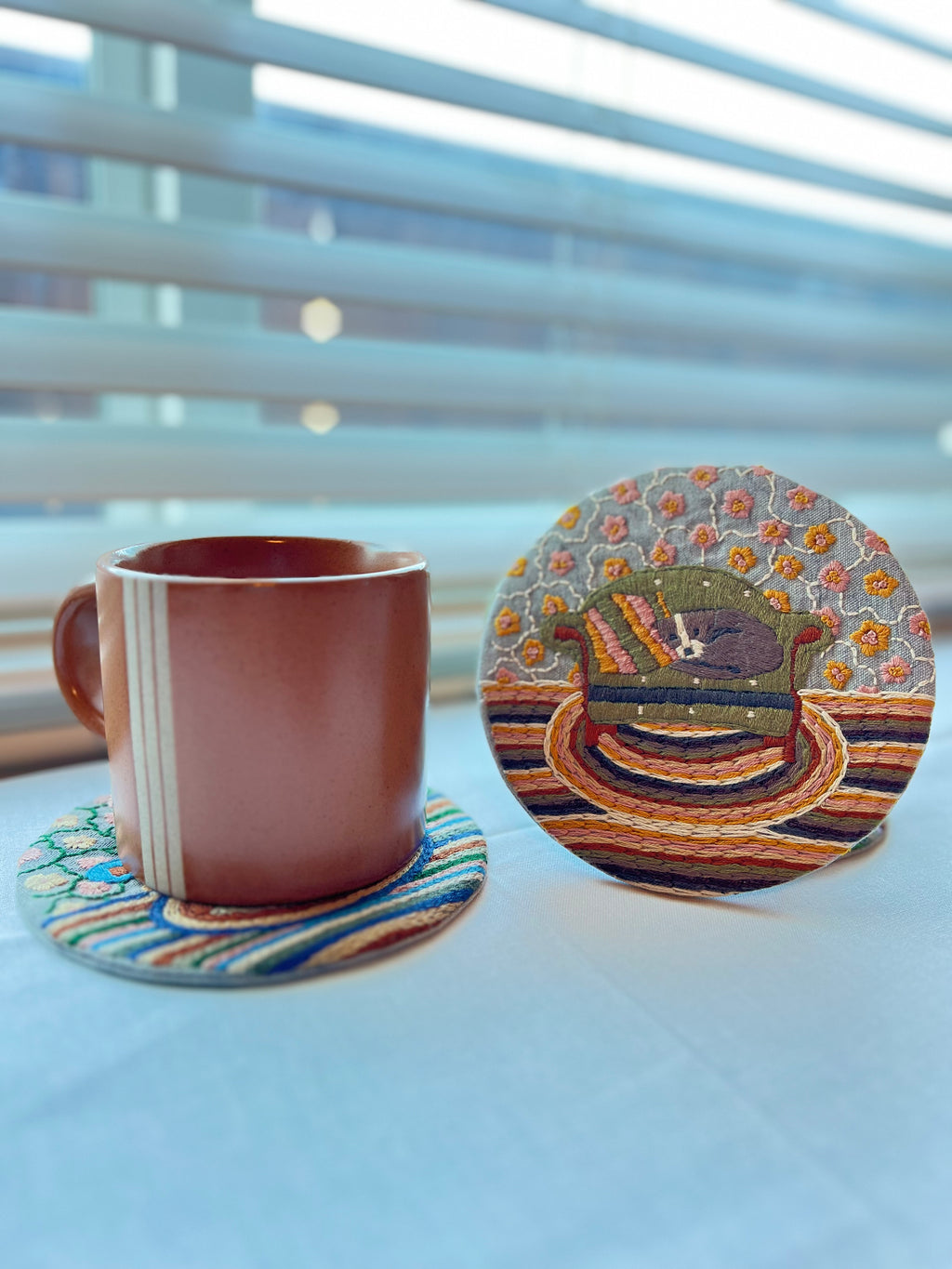 Handmade Embroidered Round Coaster – Unique Artisanal Design