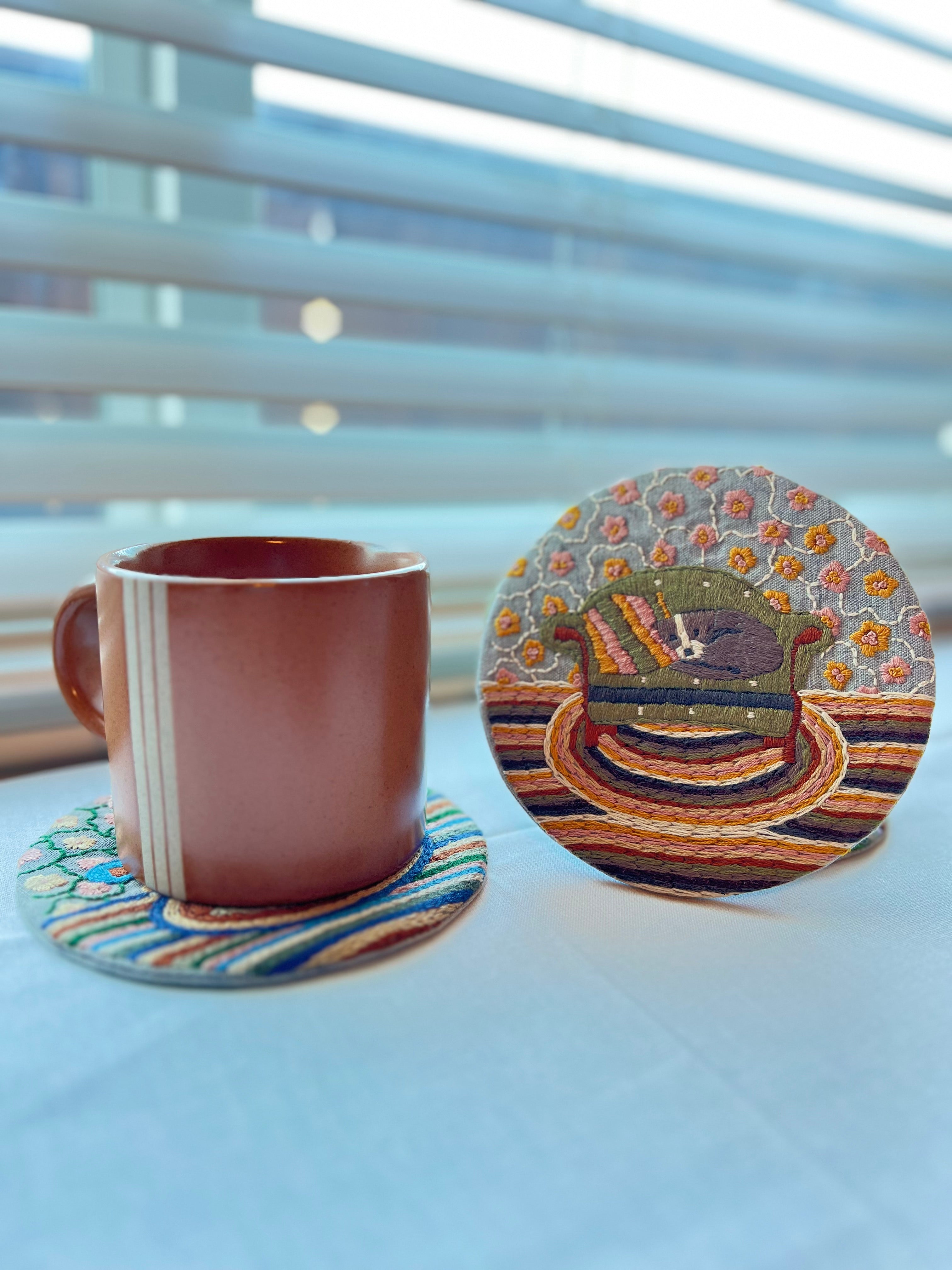 Handmade Embroidered Round Coaster – Unique Artisanal Design