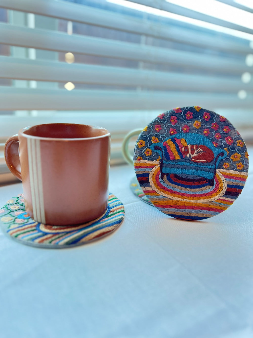 Handmade Embroidered Round Coaster – Unique Artisanal Design
