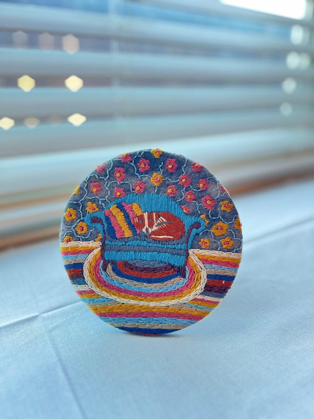 Handmade Embroidered Round Coaster – Unique Artisanal Design