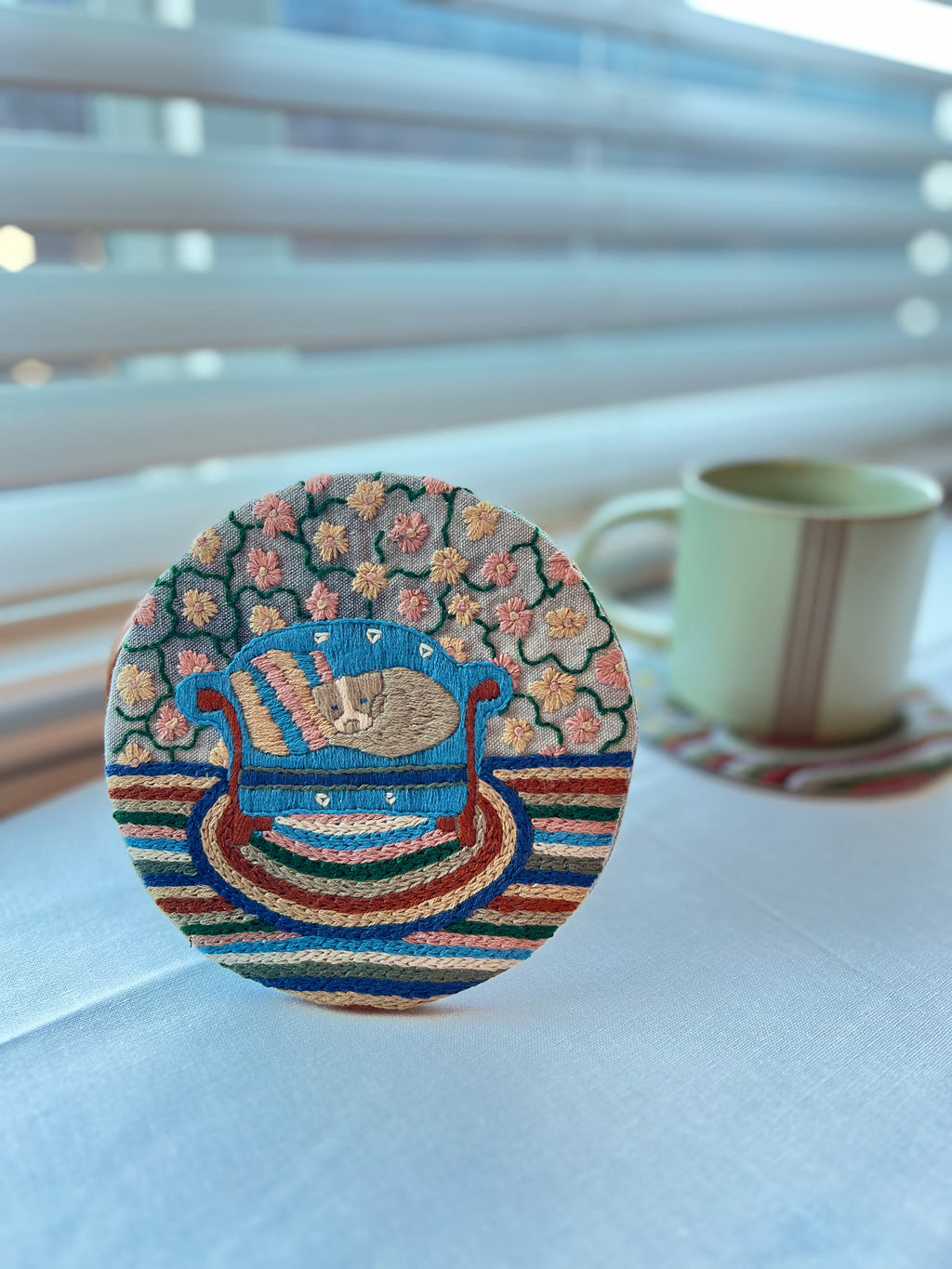 Handmade Embroidered Round Coaster – Unique Artisanal Design