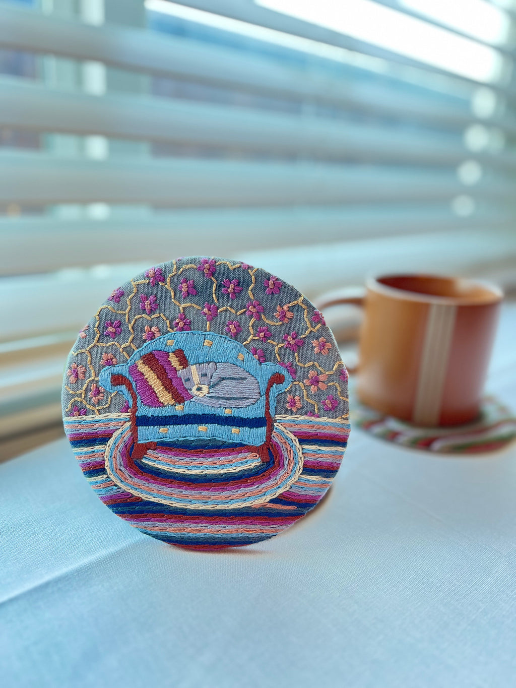Handmade Embroidered Round Coaster – Unique Artisanal Design