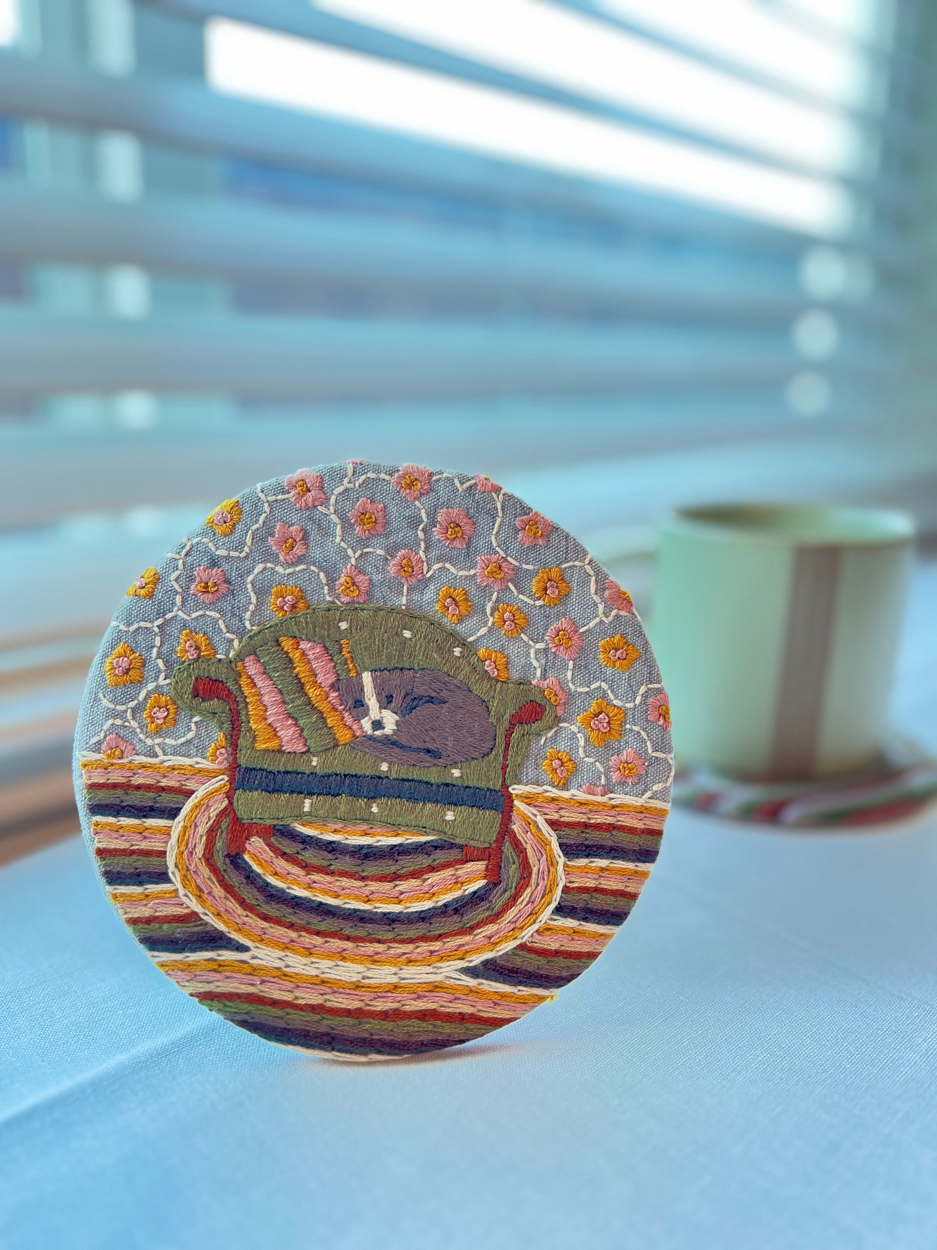 Handmade Embroidered Round Coaster – Unique Artisanal Design