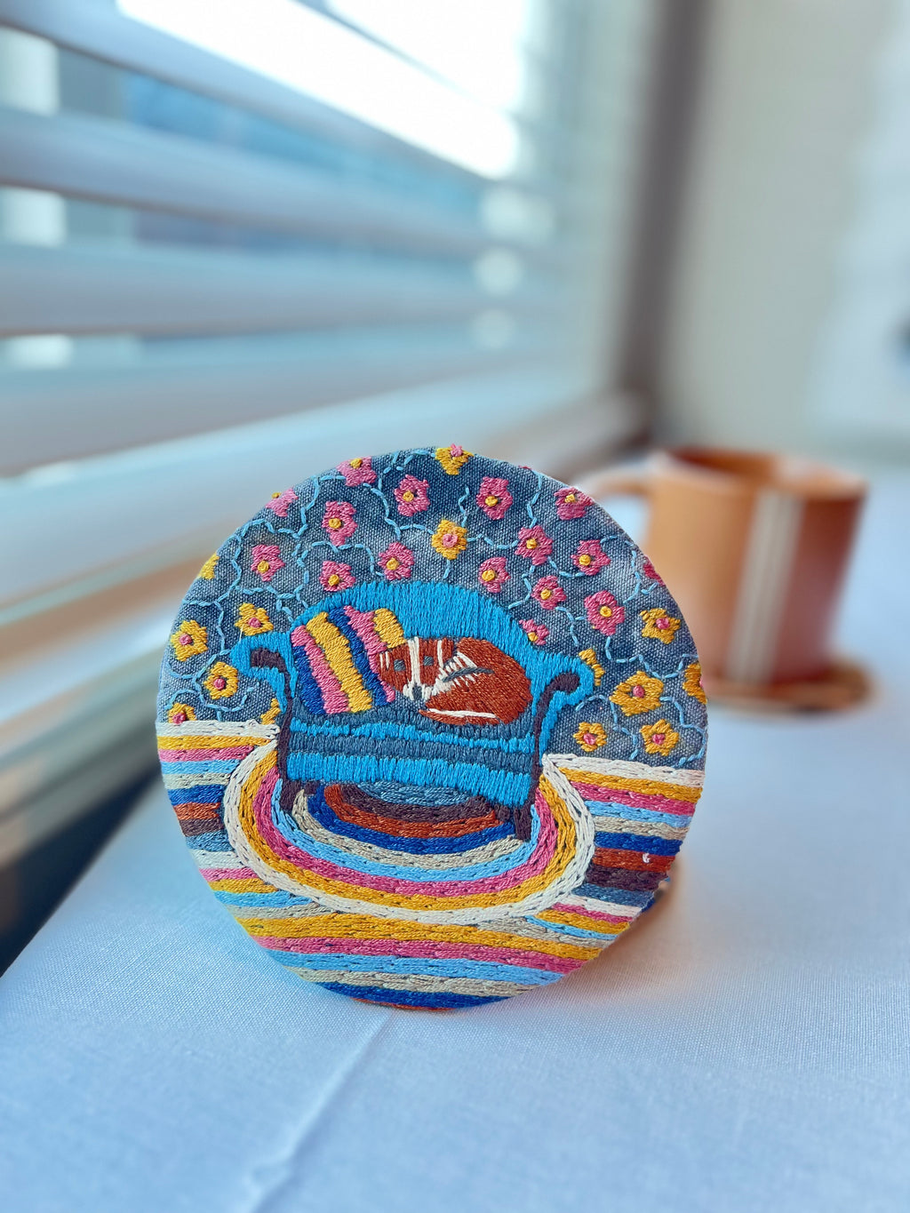 Handmade Embroidered Round Coaster – Unique Artisanal Design