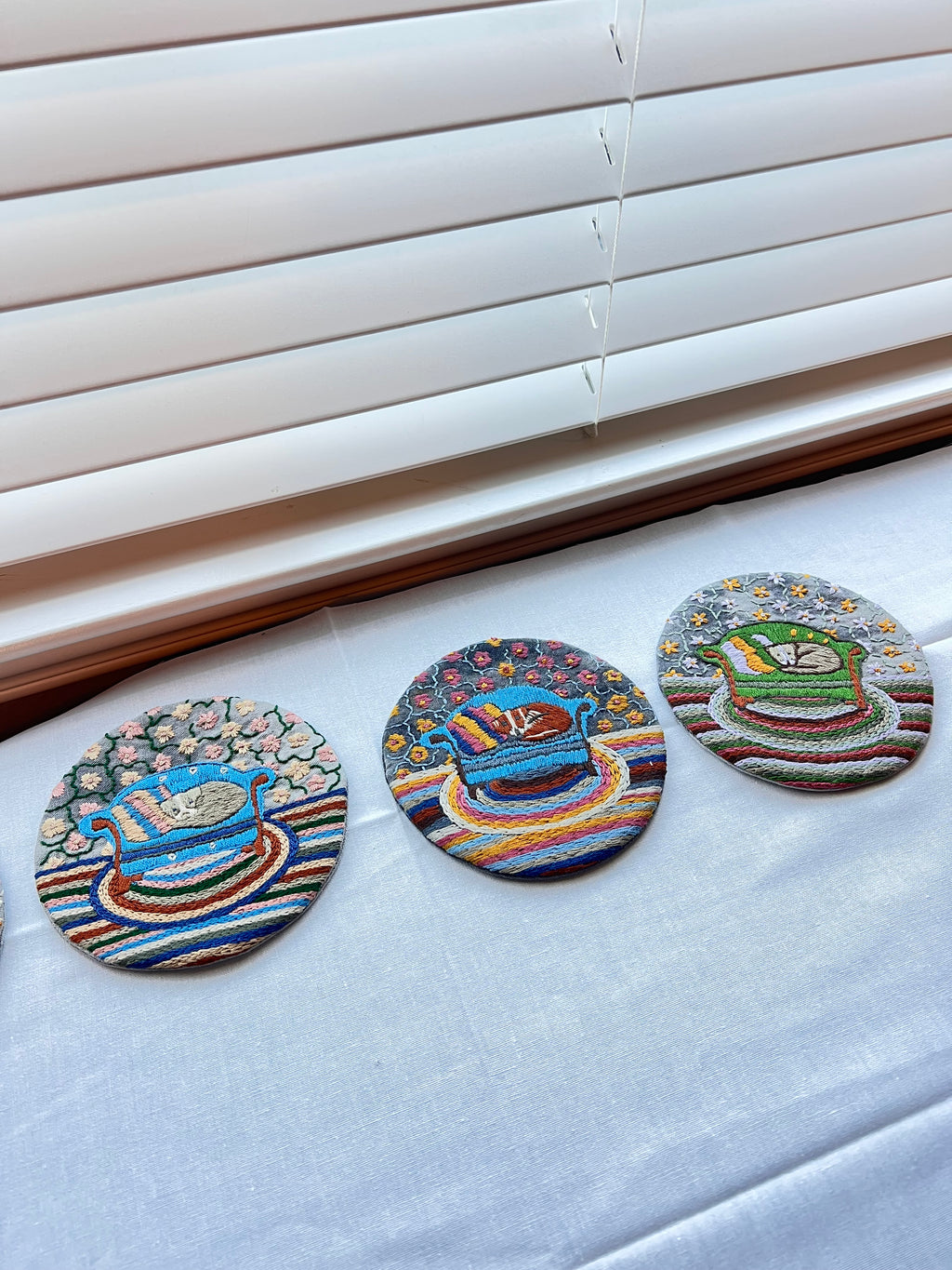 Handmade Embroidered Round Coaster – Unique Artisanal Design