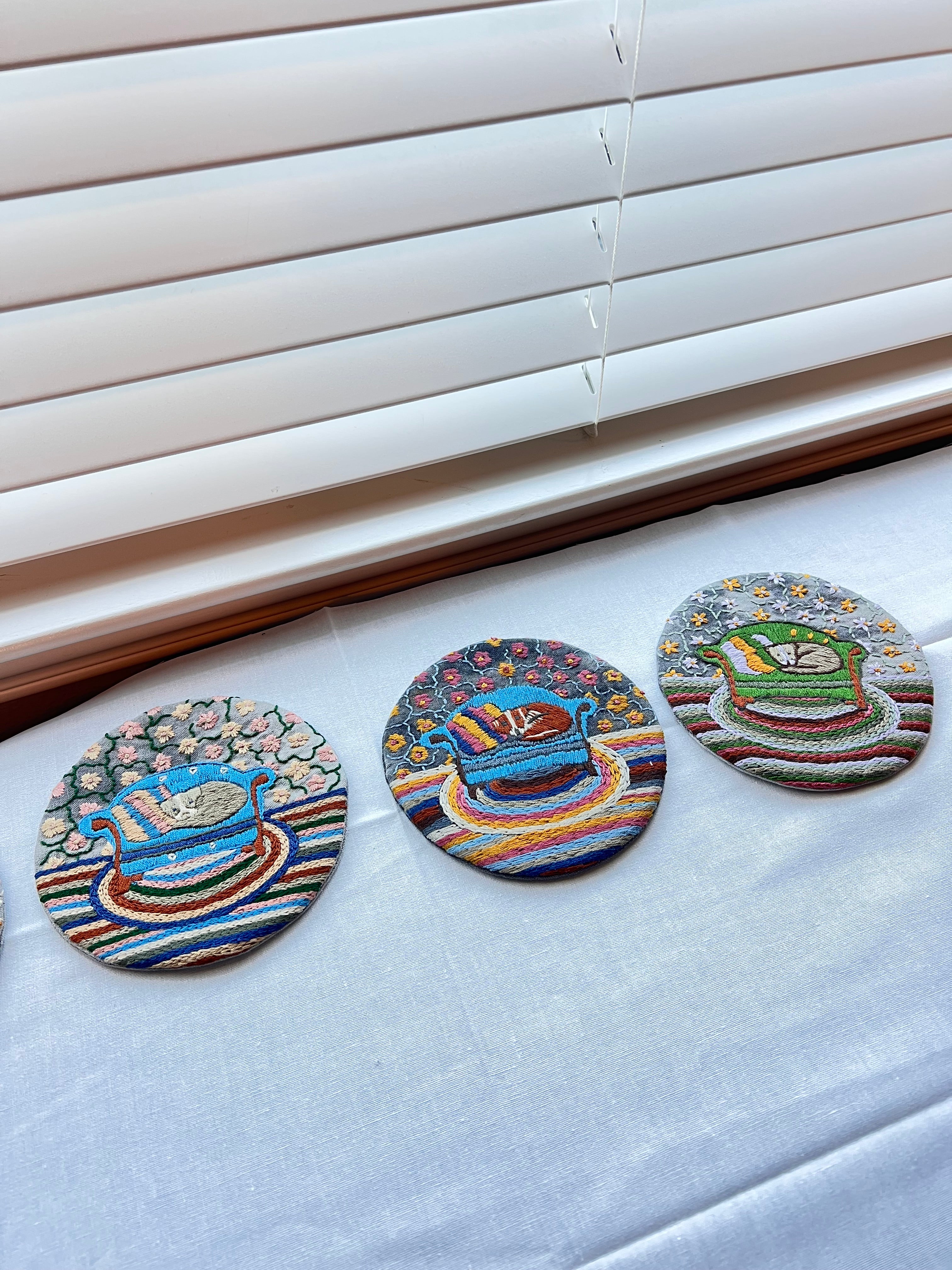 Handmade Embroidered Round Coaster – Unique Artisanal Design