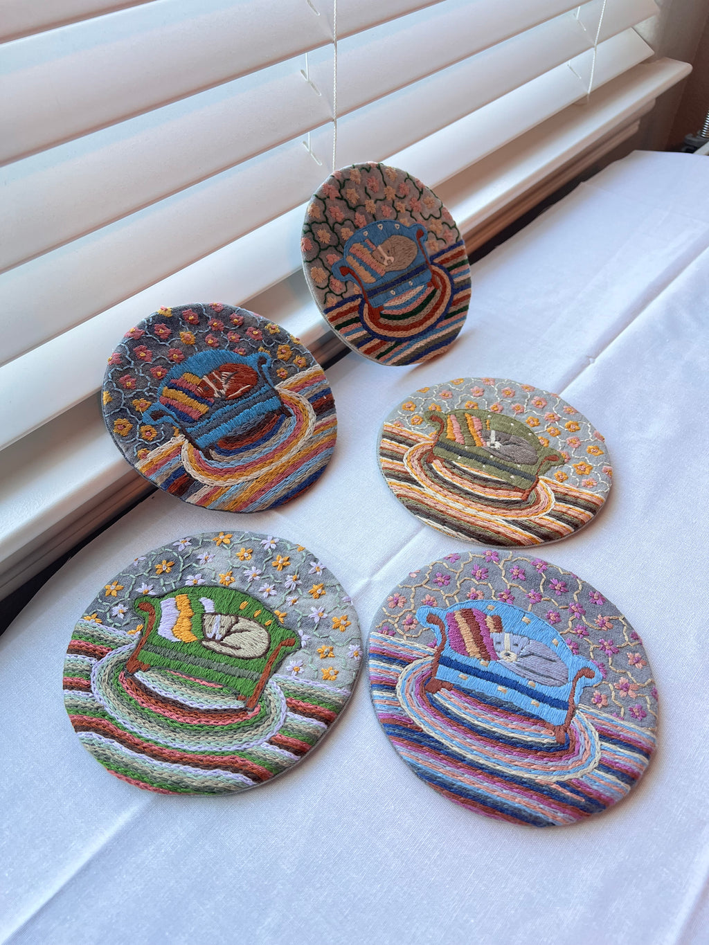 Handmade Embroidered Round Coaster – Unique Artisanal Design