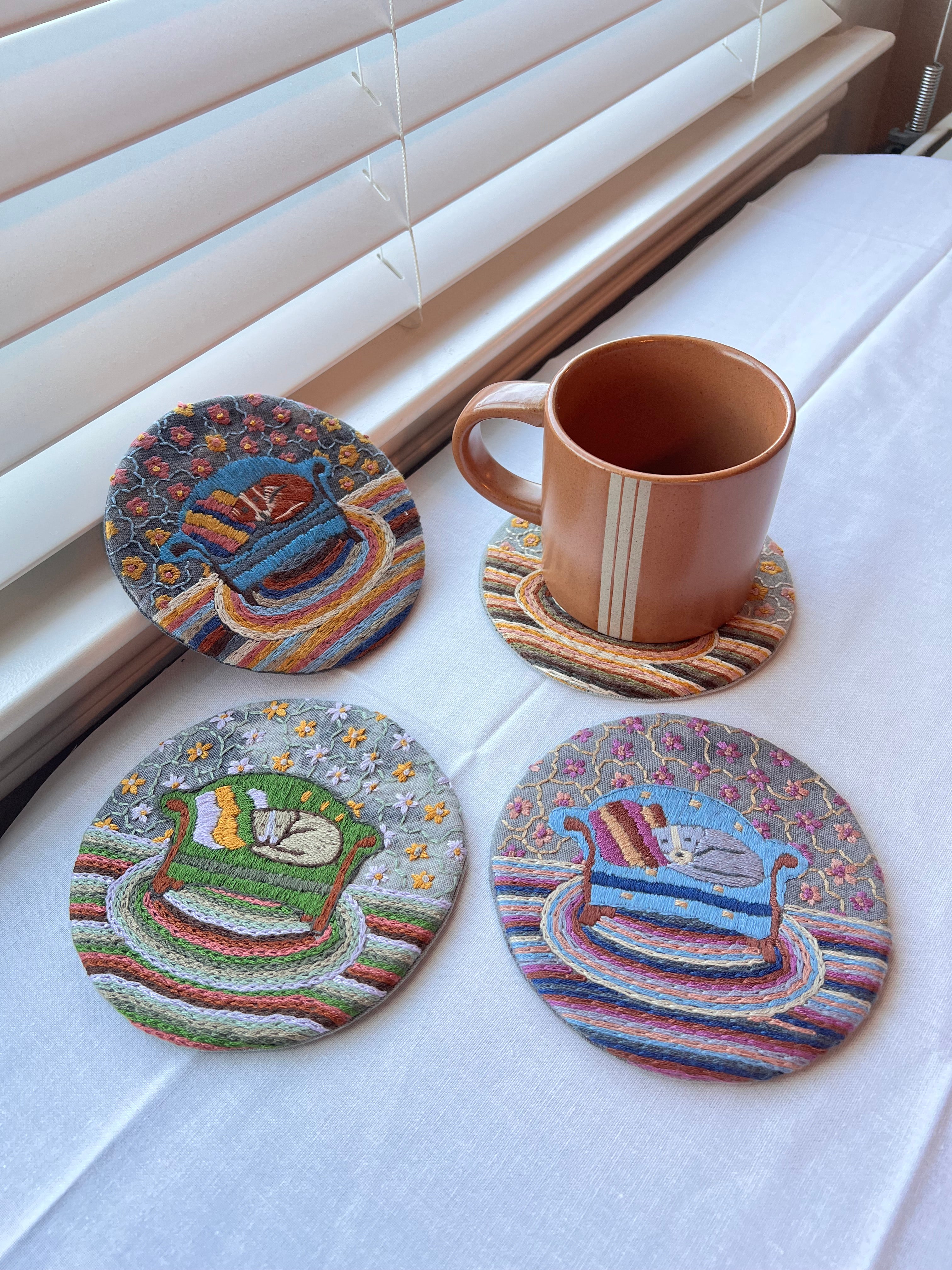 Handmade Embroidered Round Coaster – Unique Artisanal Design